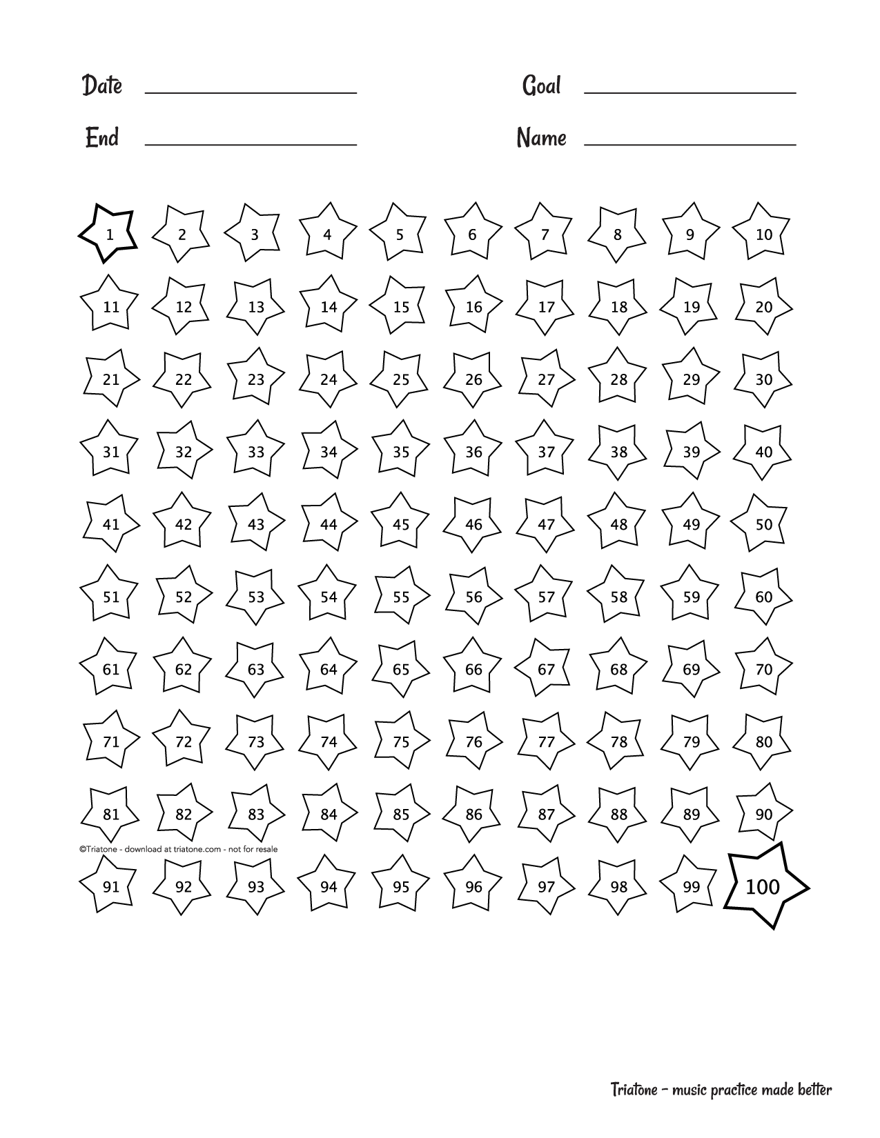 Practice Chart 100 Stars Triatone Practice Chart 100 Stars Triatone