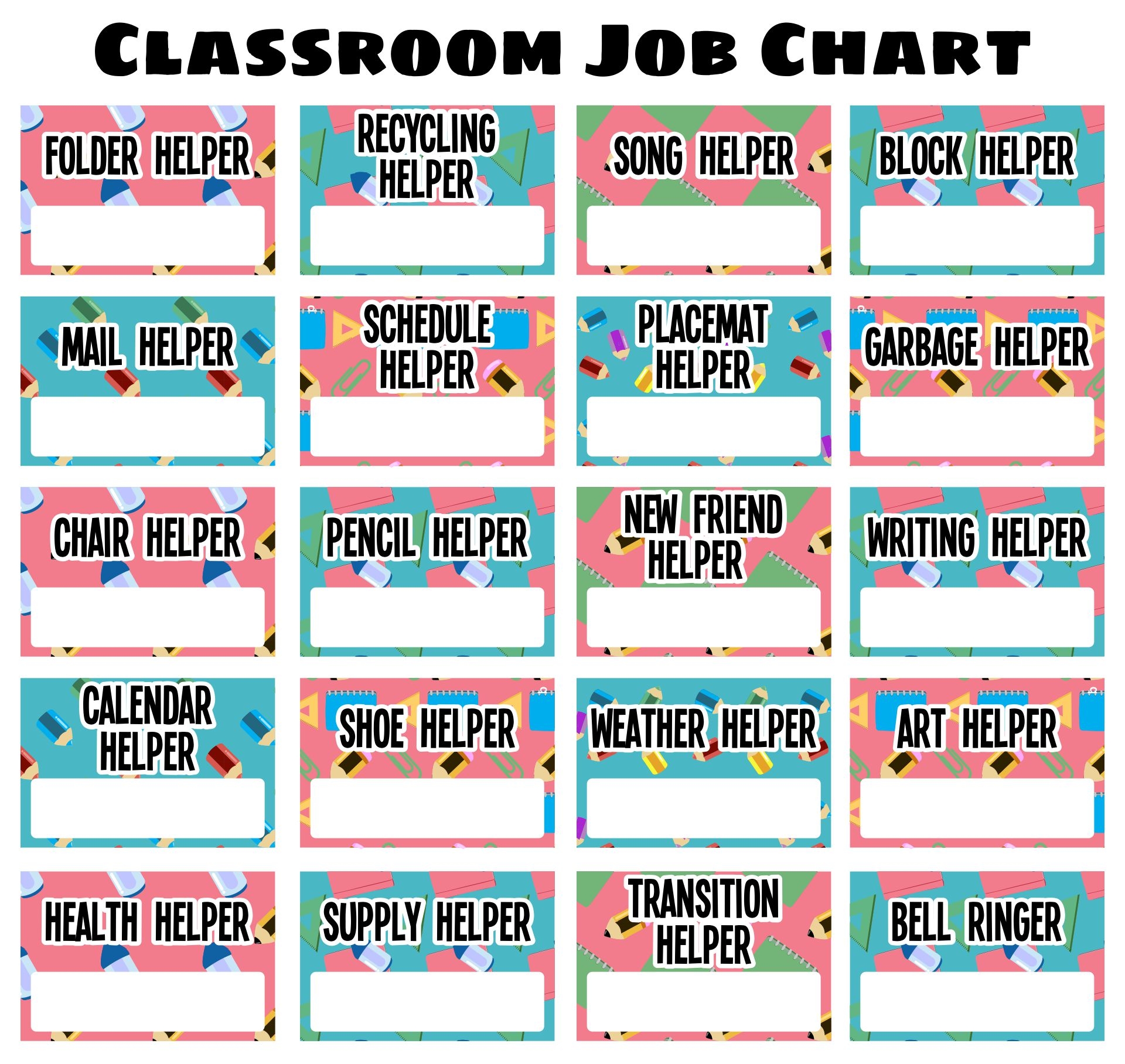 Classroom Job Chart Printable Pdf Free