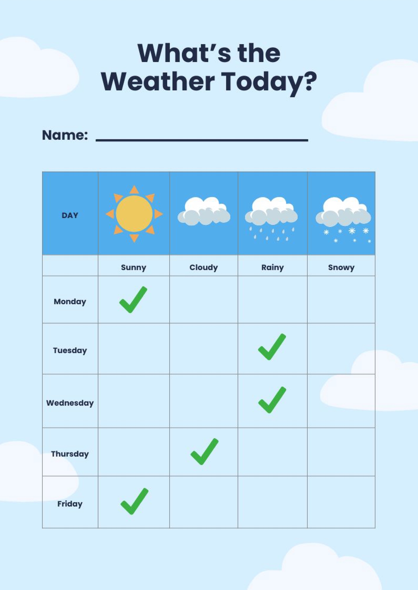 Preschool Weather Chart In Illustrator PDF Download Template