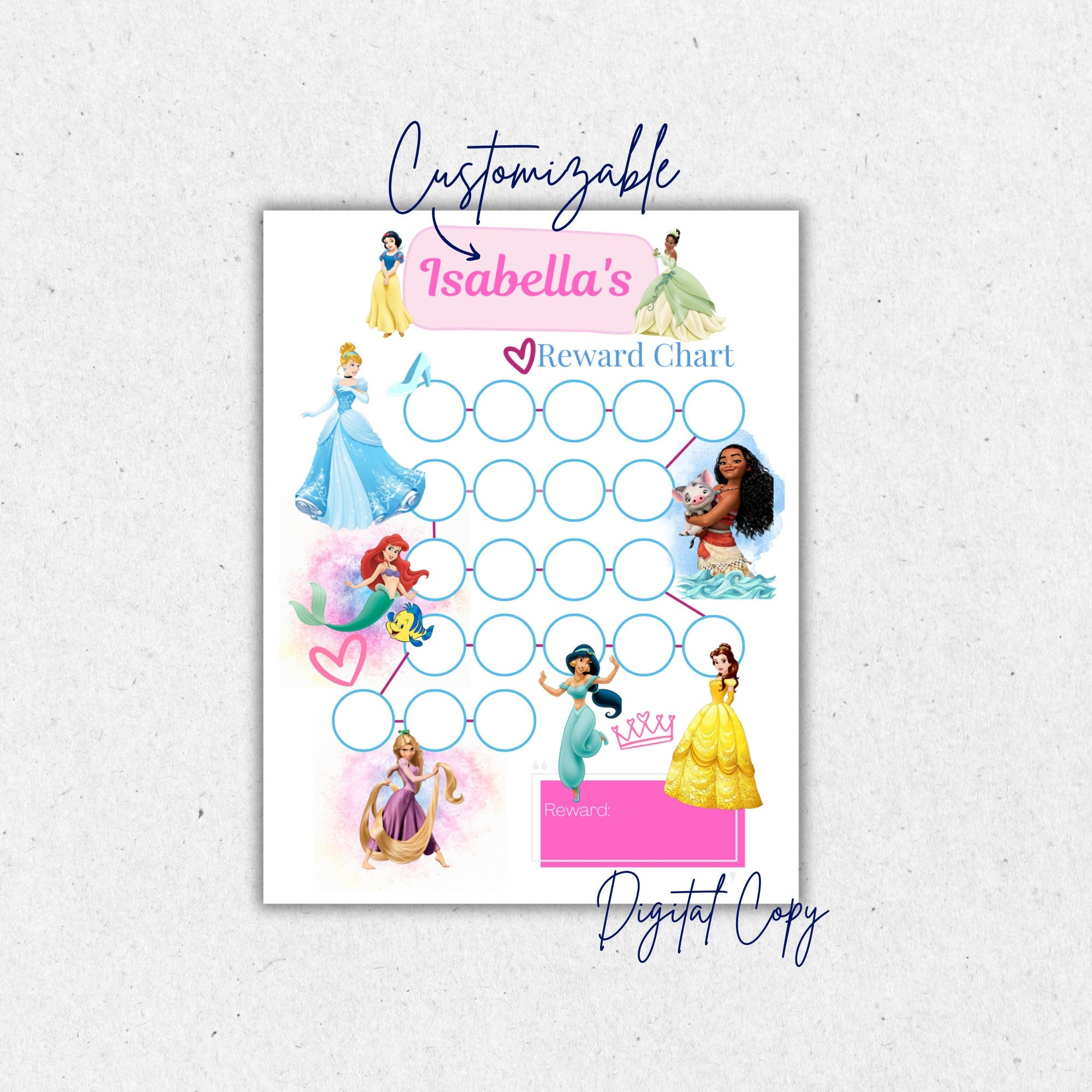 Princess Customizable Reward Chart Kids Potty Behavior Tracker digital Download Etsy