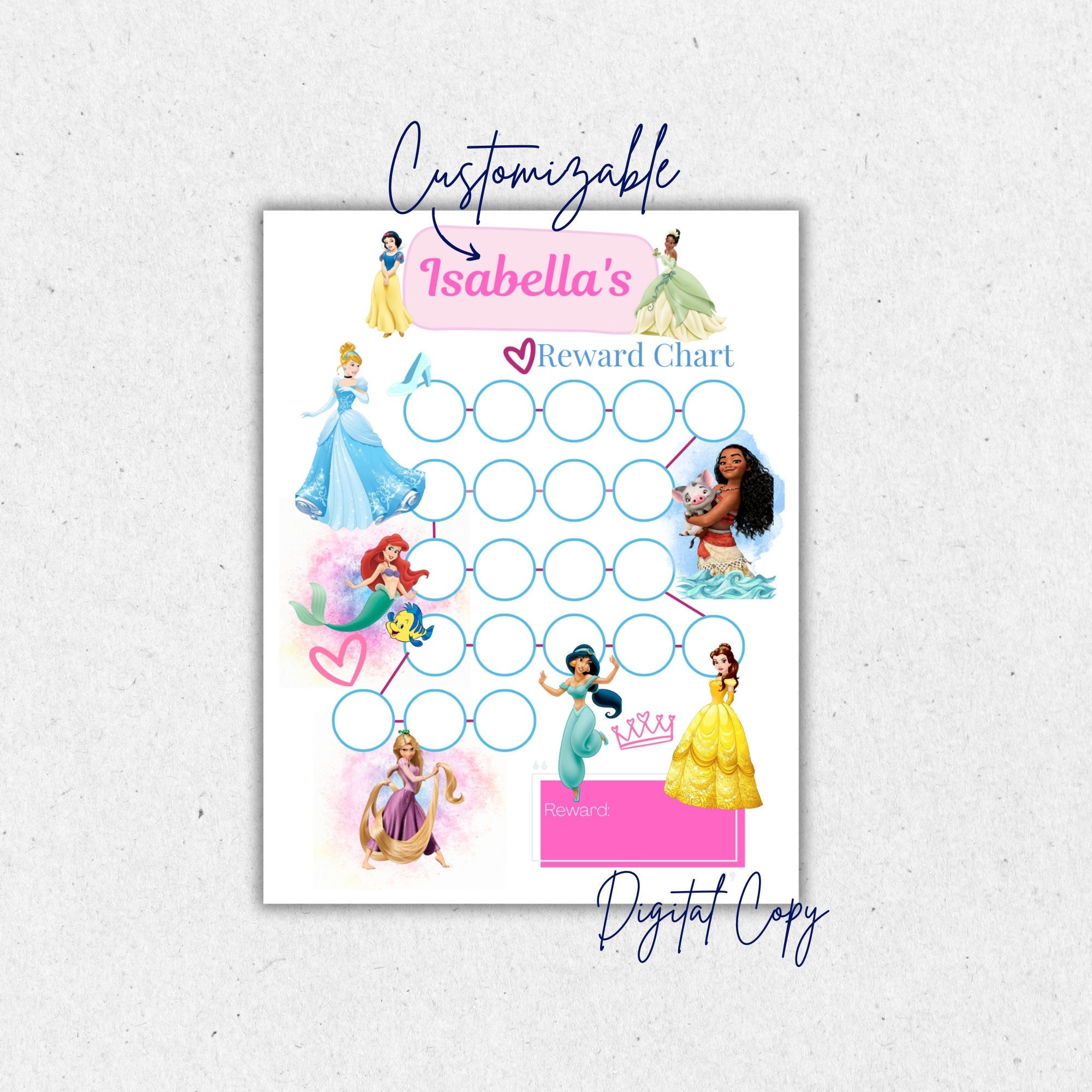 Princess Customizable Reward Chart Kids Potty Behavior Tracker digital Download Etsy