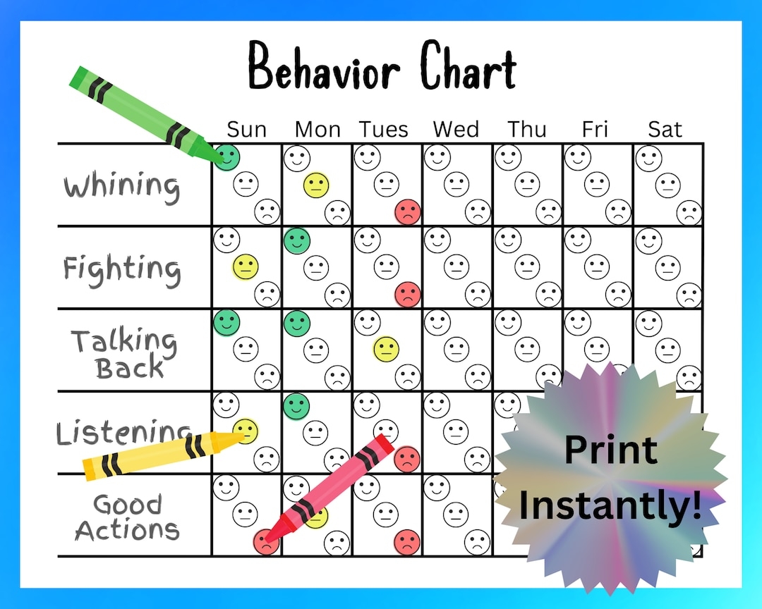 Printable Behavior Chart For Kids School Behavior Chart Home Behavior Chart Weekly Weekdays Printable PDF Behavior Management Etsy