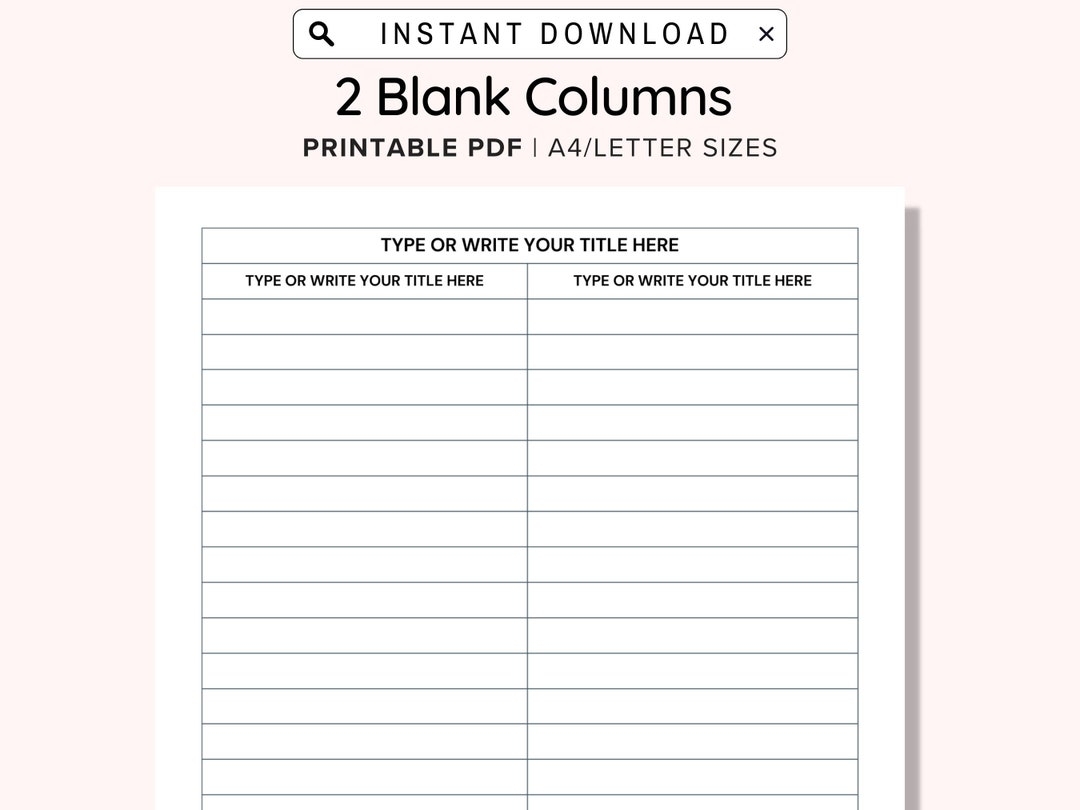 Printable Blank 2 Columns List Text Input And Print And Write Digital Editable Template Notebook Paper Refill Printable Note Insert PDF Etsy