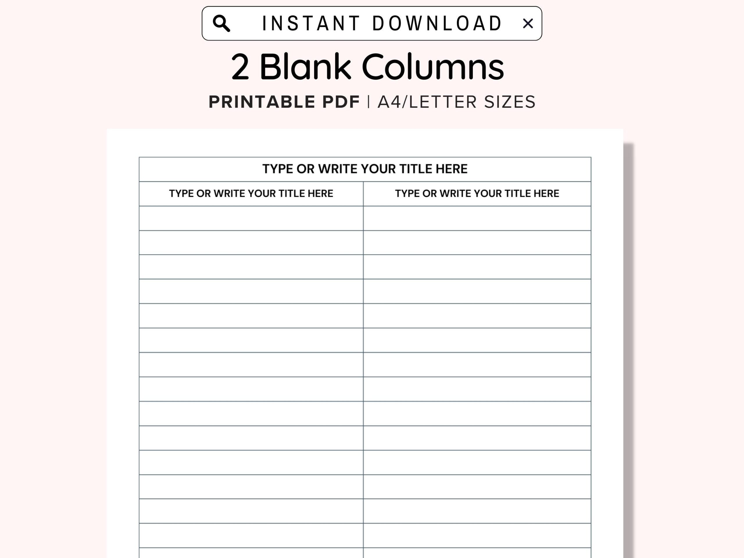 Printable Blank 2 Columns List Text Input And Print And Write Digital Editable Template Notebook Paper Refill Printable Note Insert PDF Etsy