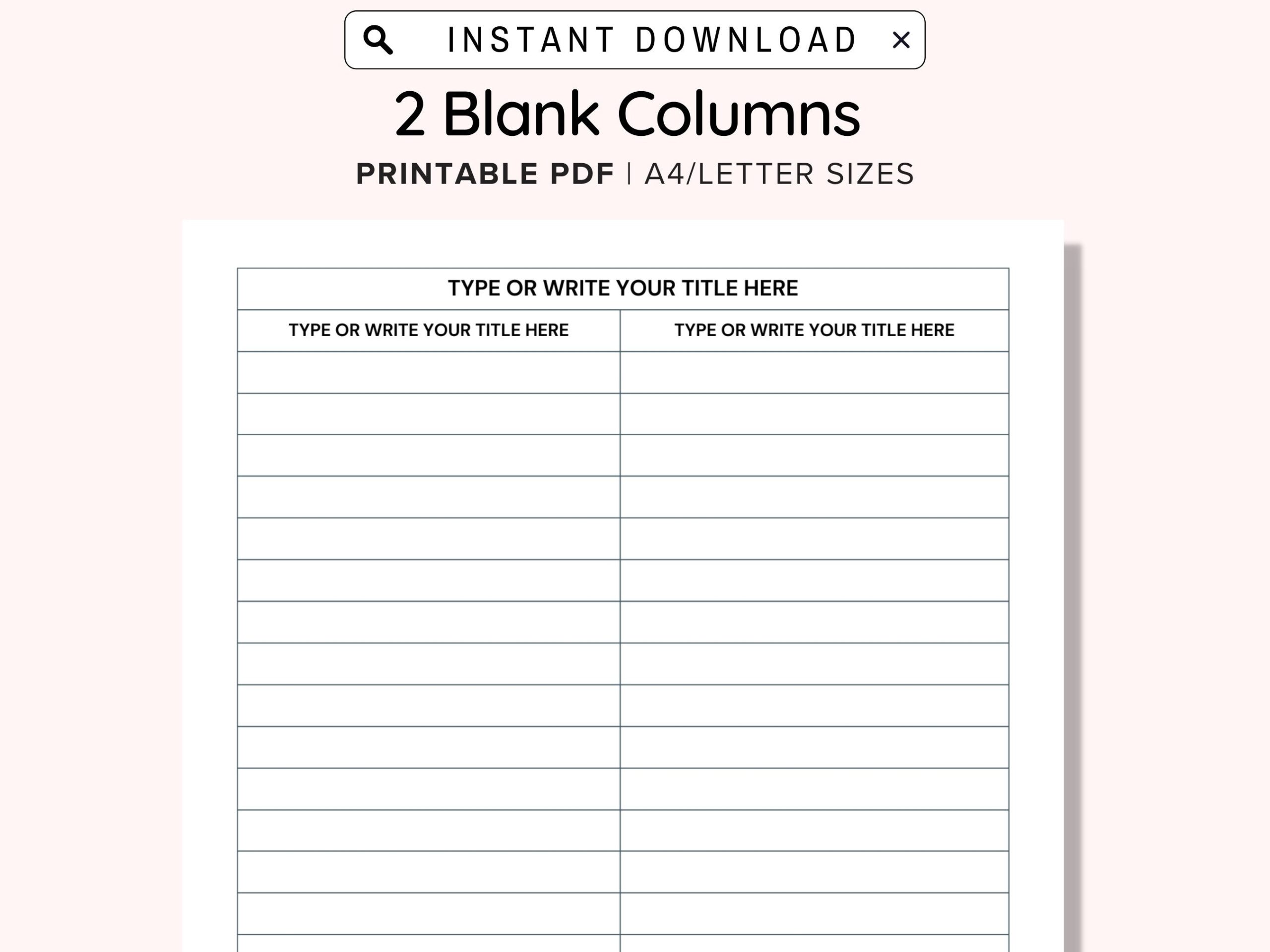 Printable Blank 2 Columns List Text Input And Print And Write 