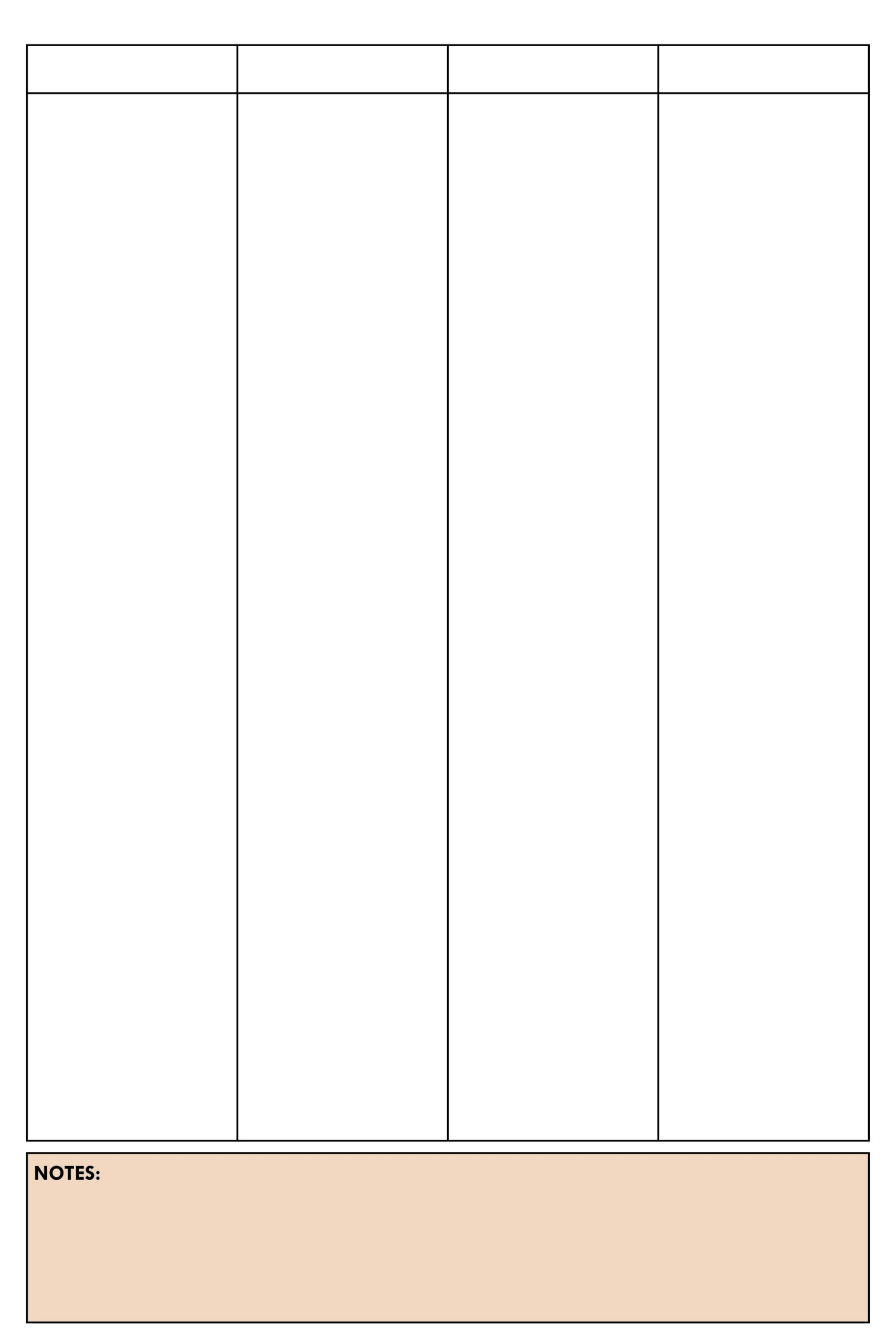 Printable Blank 4 Column Chart Templates PDF Included Printable Blank 4 Column Chart Templates PDF Included