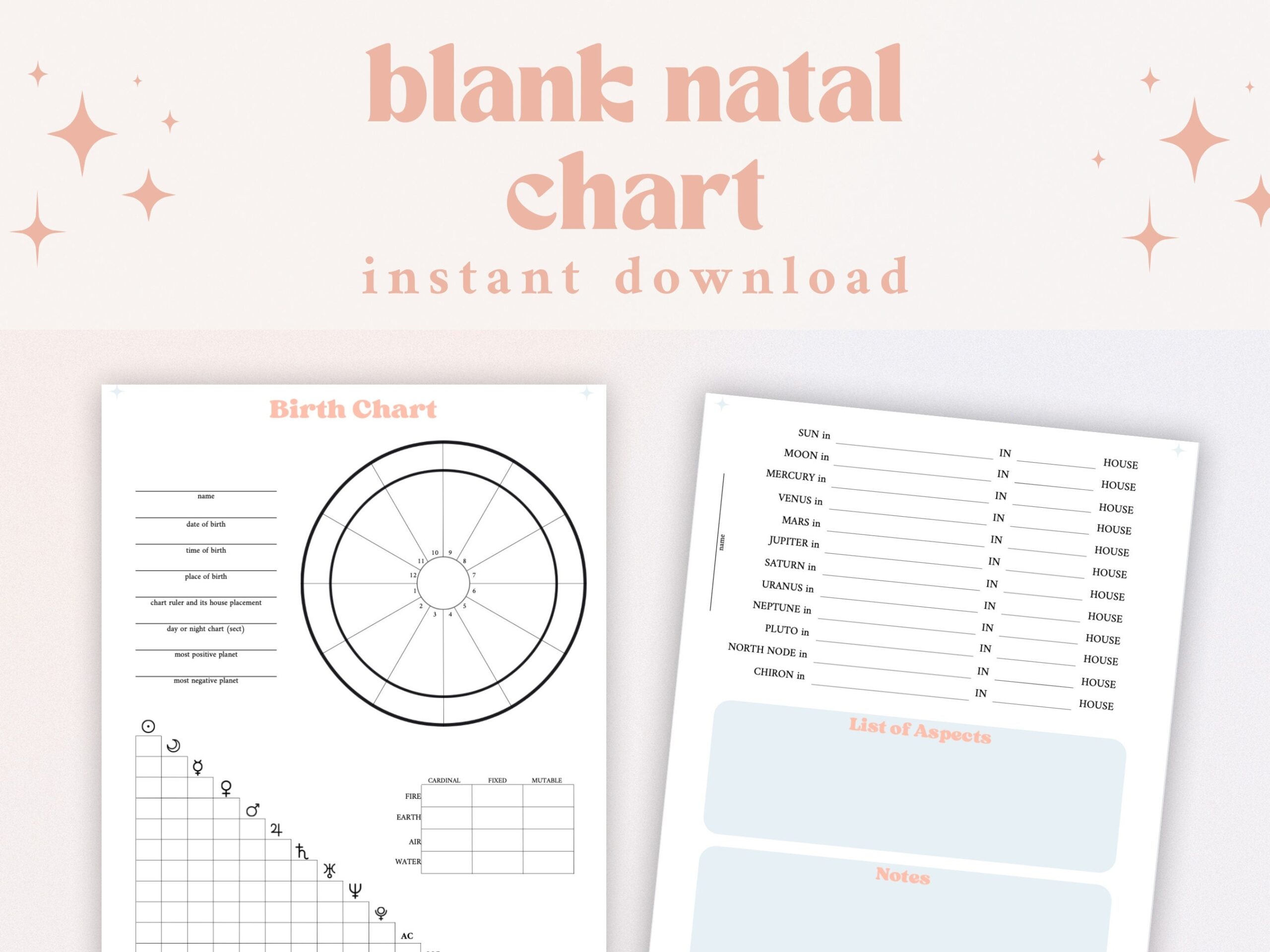 Printable Blank Natal Chart Template Downloadable Birth Chart 