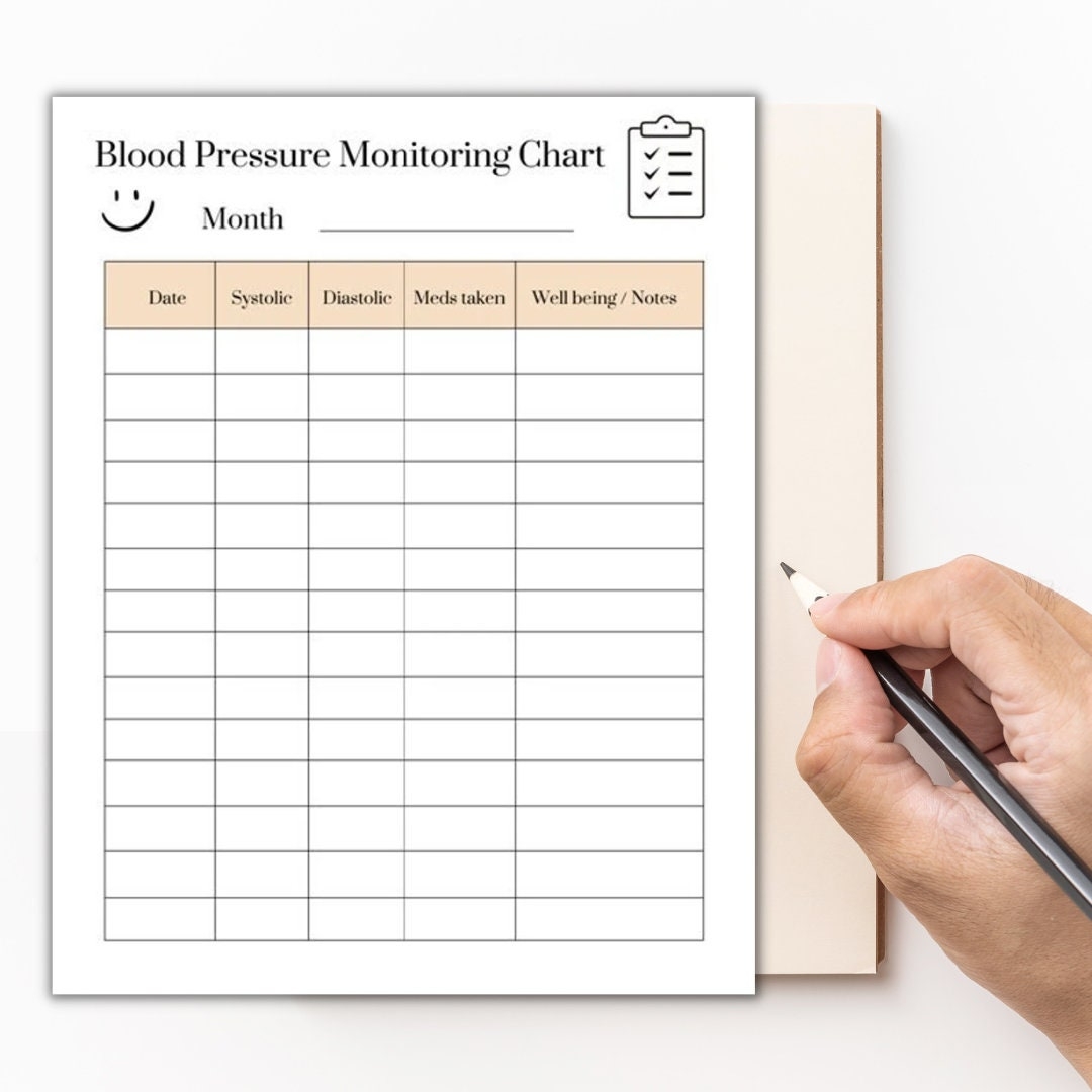Printable Blood Pressure Monitoring Chart Digital Download Etsy UK