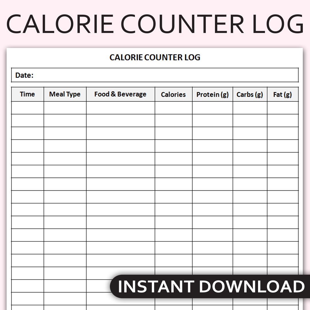 Printable Calorie Counter Log Daily Food Intake Tracker Nutrition Journal Healthy Eating Planner Editable Template Worksheets Library