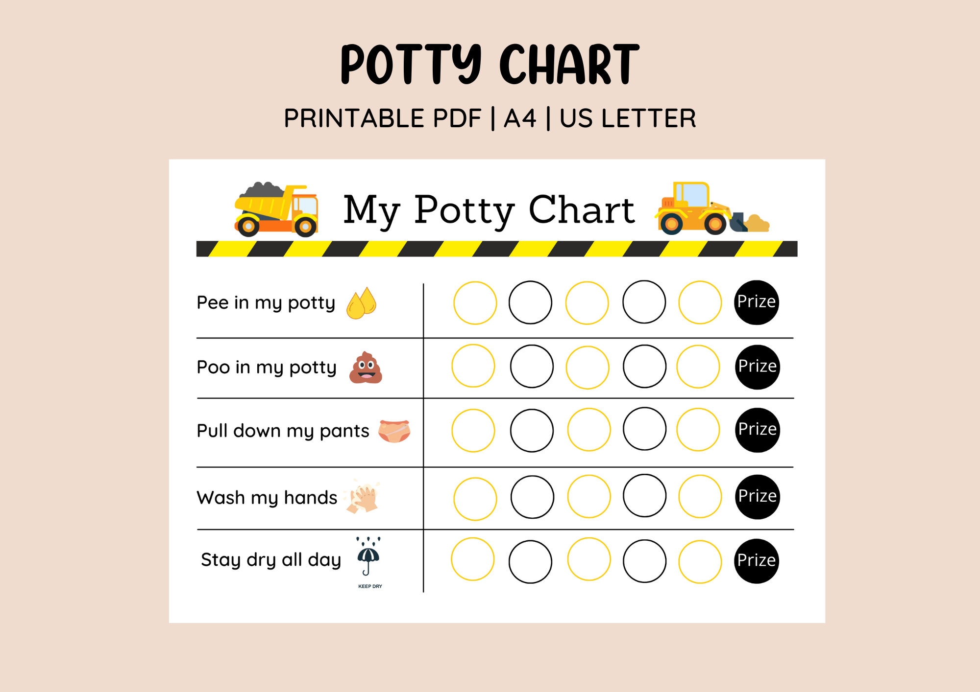 Printable Construction Potty Training Chart Sticker Chart Toddler Toilet Training Excavator Boys Potty Chart Kids Reward Chart Etsy