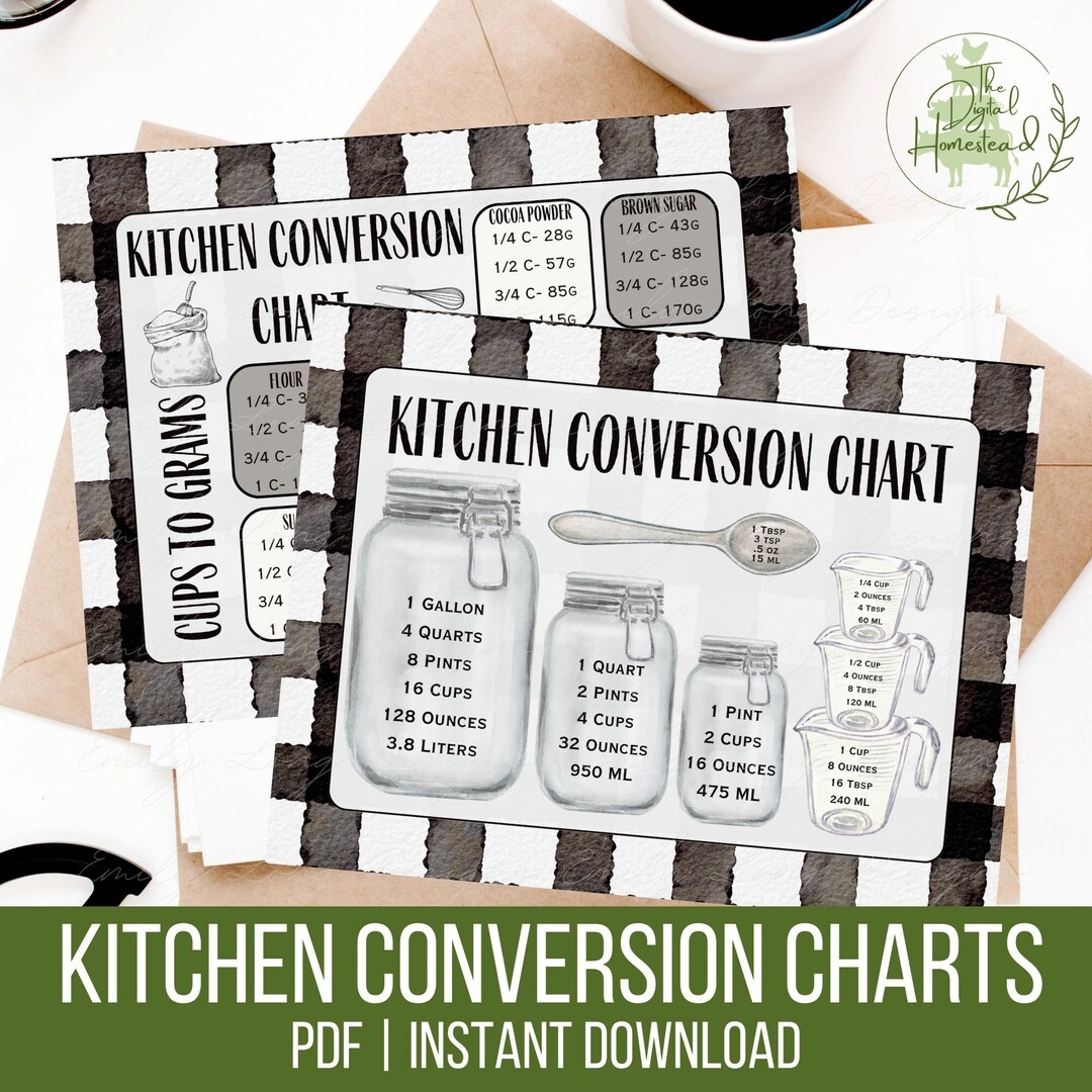 Printable Conversion Chart Cups To Grams Conversion Chart Printable Kitchen Measurements Chart Weight Measurements Conversion PDF Etsy