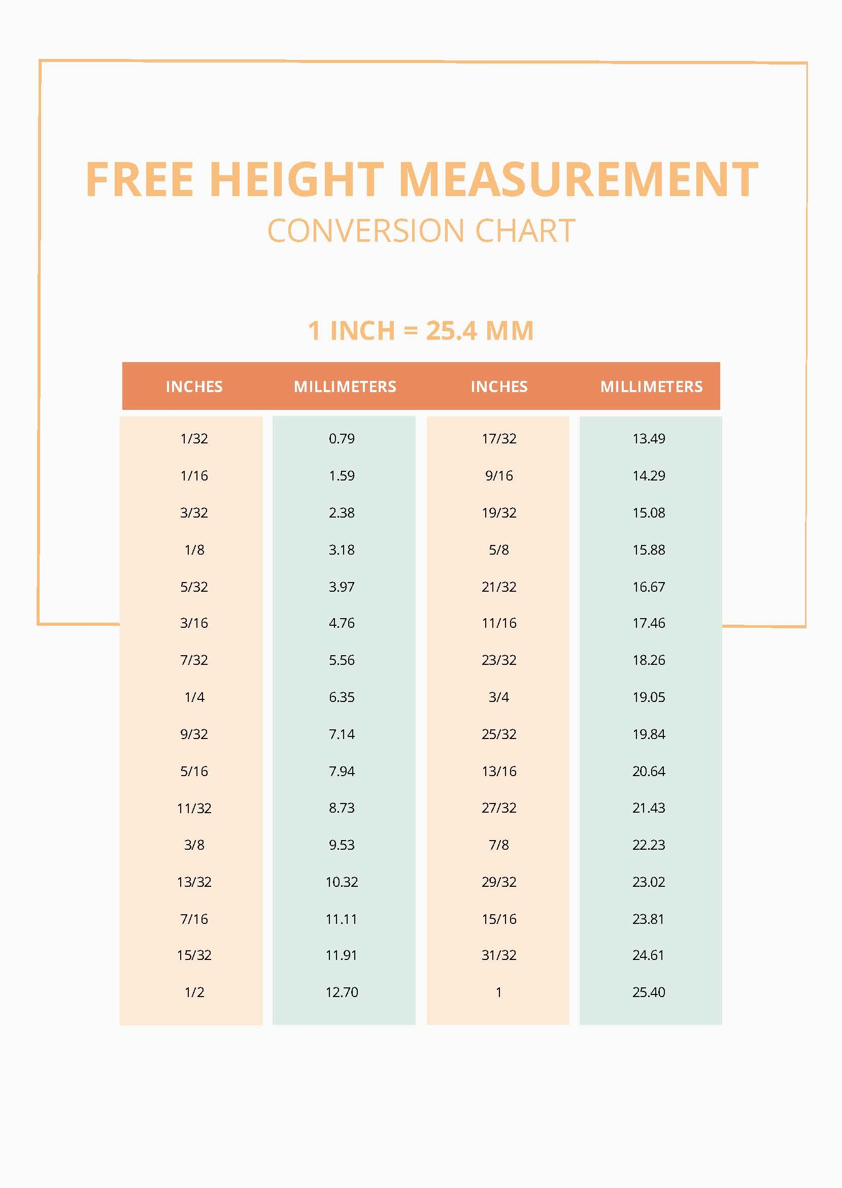 Printable Conversion Size Conversion Table Printable Height Conversion Chart Measurement