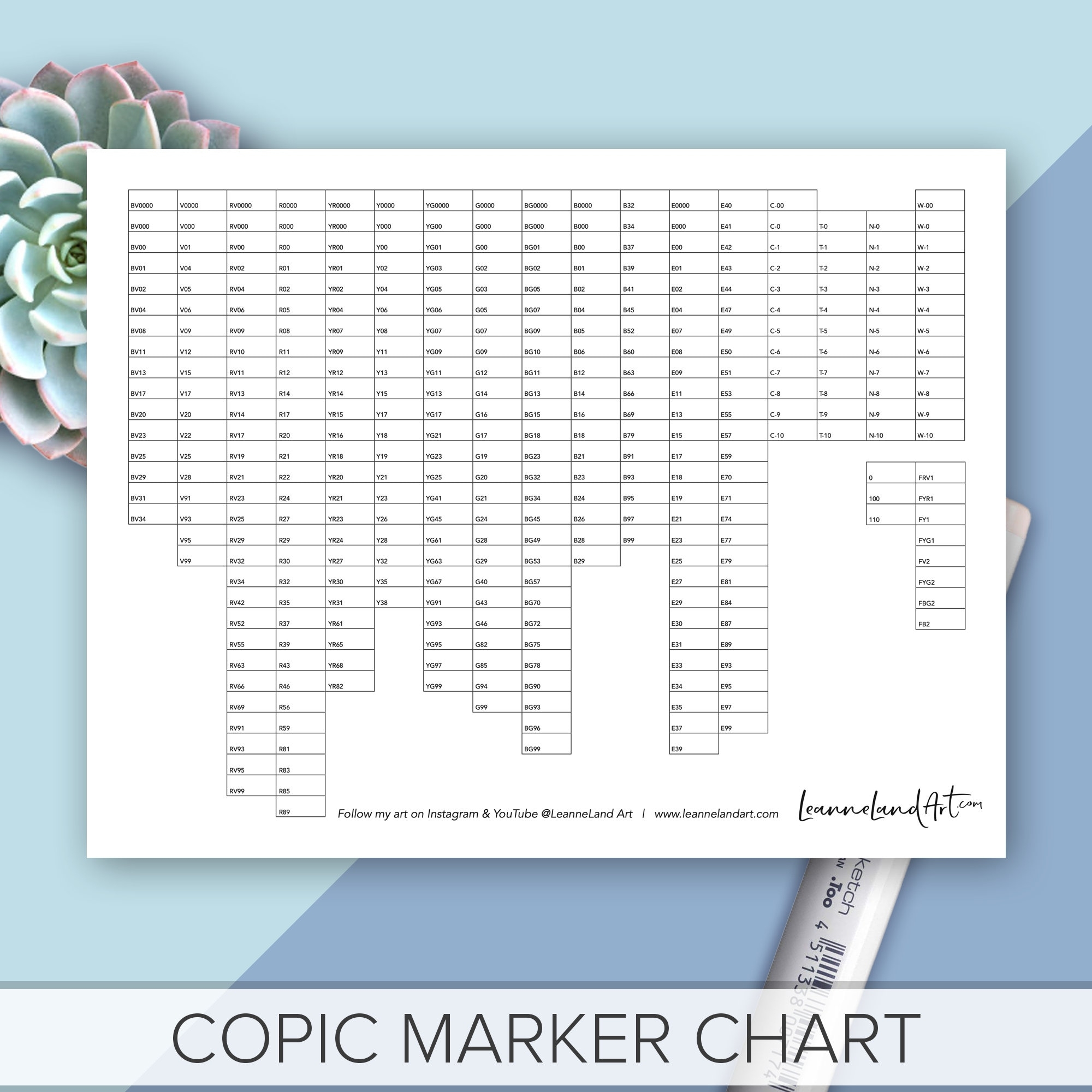PRINTABLE COPIC Marker Chart Full Marker Chart Print And Colour Easy Art Reference Etsy