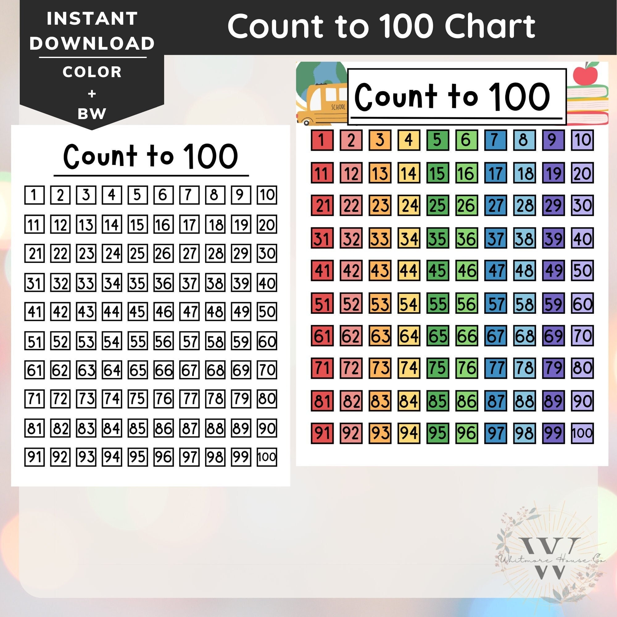 Printable Count To 100 Chart Numbers Chart Kids Learning Materials Early Math Preschool Numbers Practice Childrens 100 Chart 1 100 Etsy