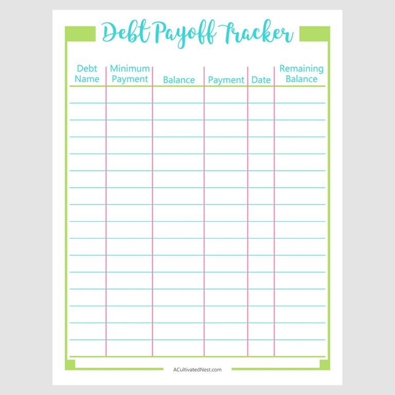 Printable Debt Payoff Tracker Budget Binder Page A Cultivated Nest