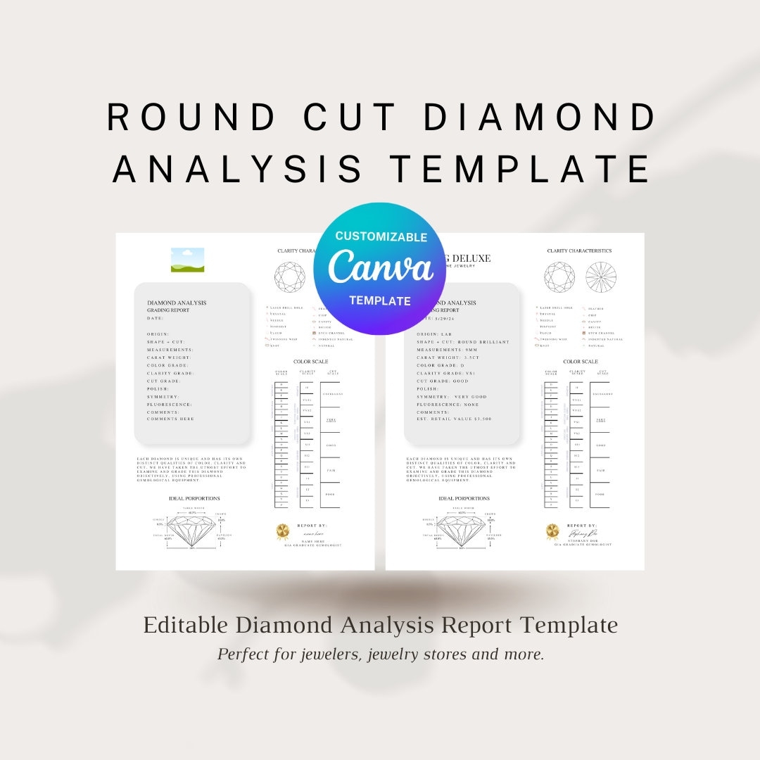 Printable Diamond Grading Chart Diamond Analysis Report Template Customizable Grading For