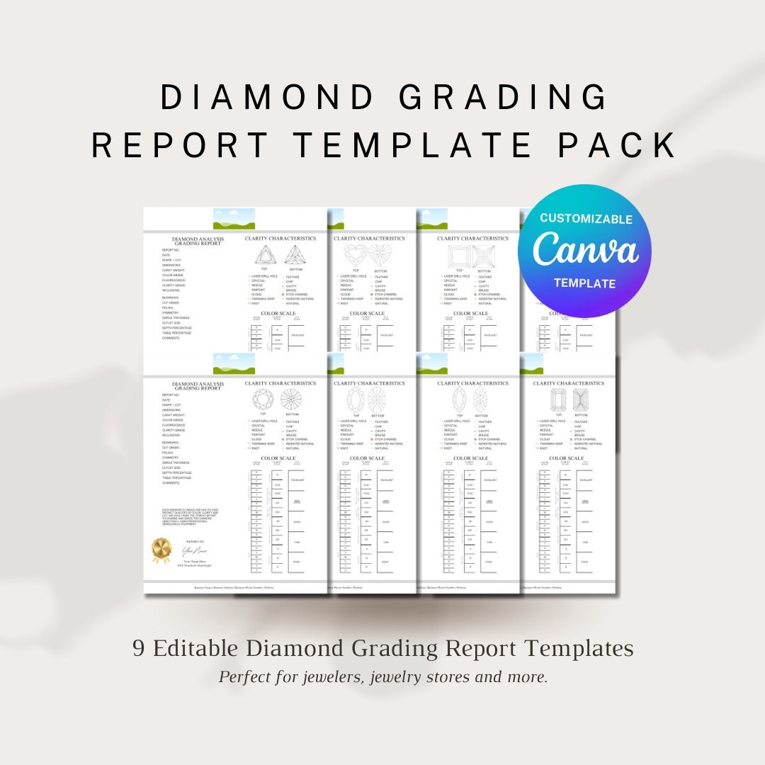 Printable Diamond Grading Chart Diamond Grading Report Template Shapes Jewelry Business canva