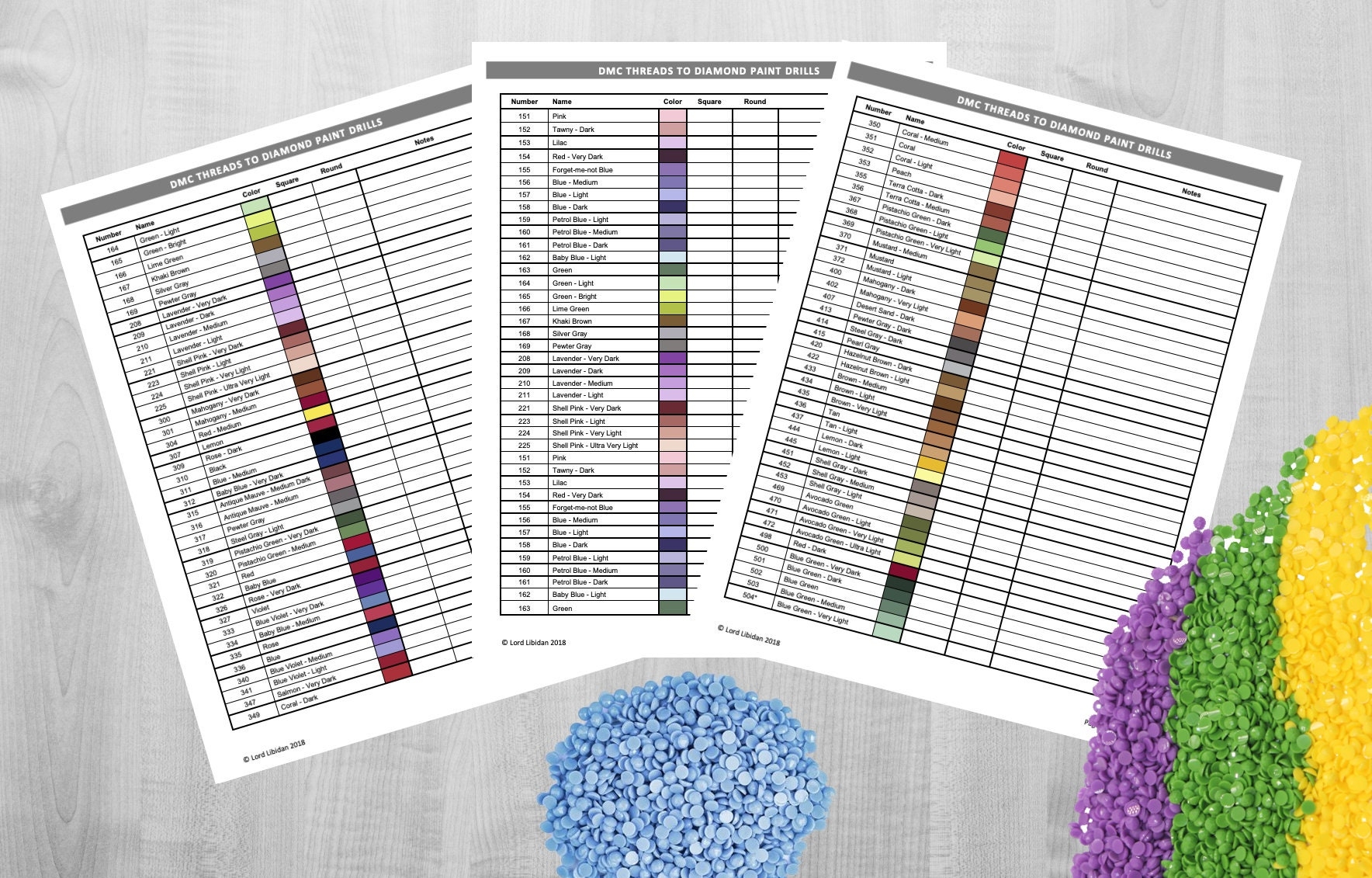Diamond Painting Color Chart Printable