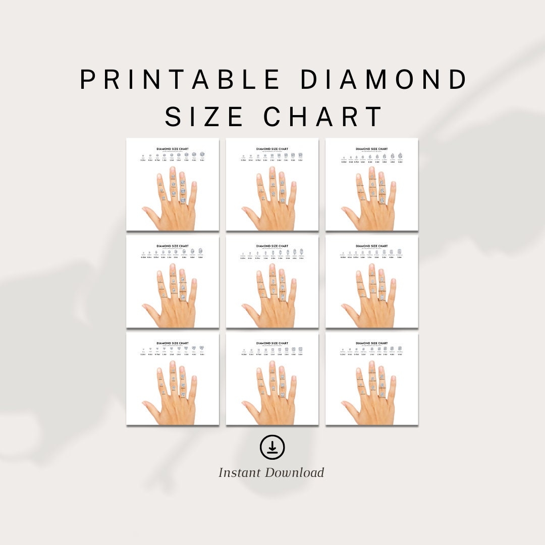 Printable Diamond Size Chart Carat To Mm Conversion PNG Digital Download Etsy