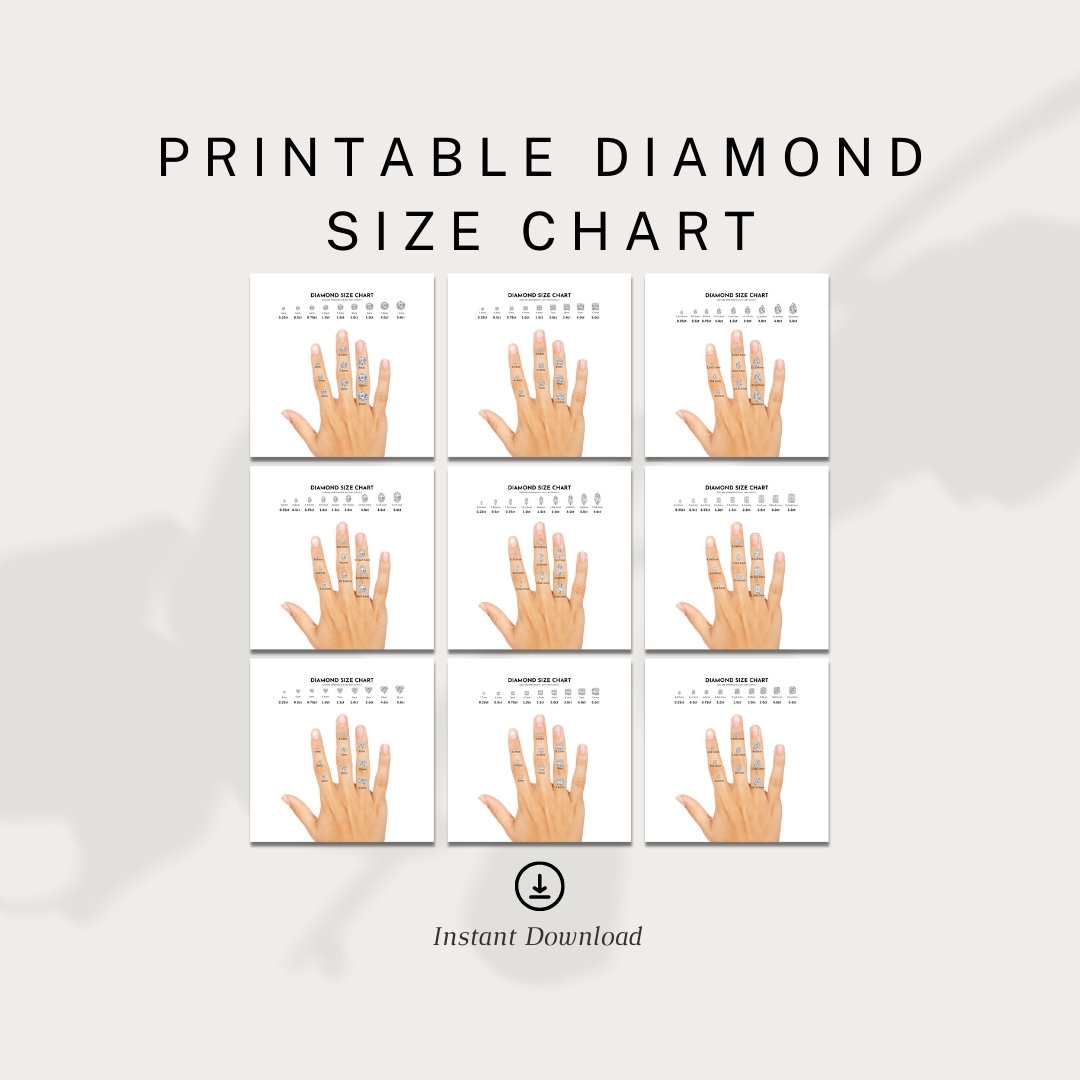 Printable Diamond Size Chart Carat To Mm Conversion PNG Digital Download Etsy