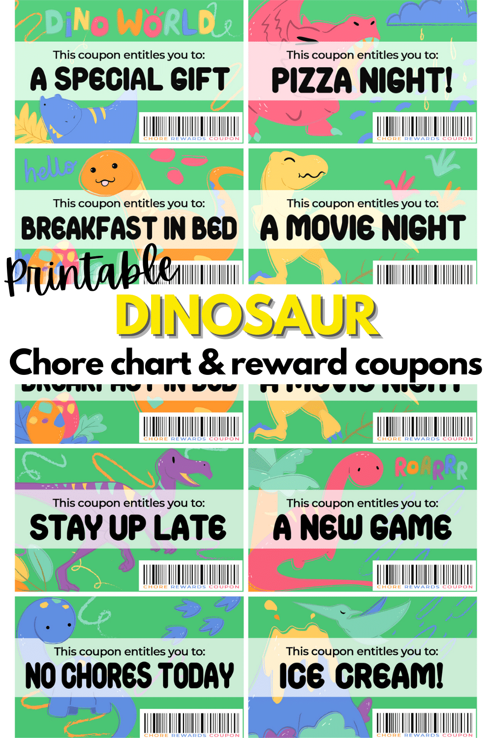 Printable Dinosaur Chore Chart With Reward Coupons Printable Dinosaur Chore Chart With Reward Coupons