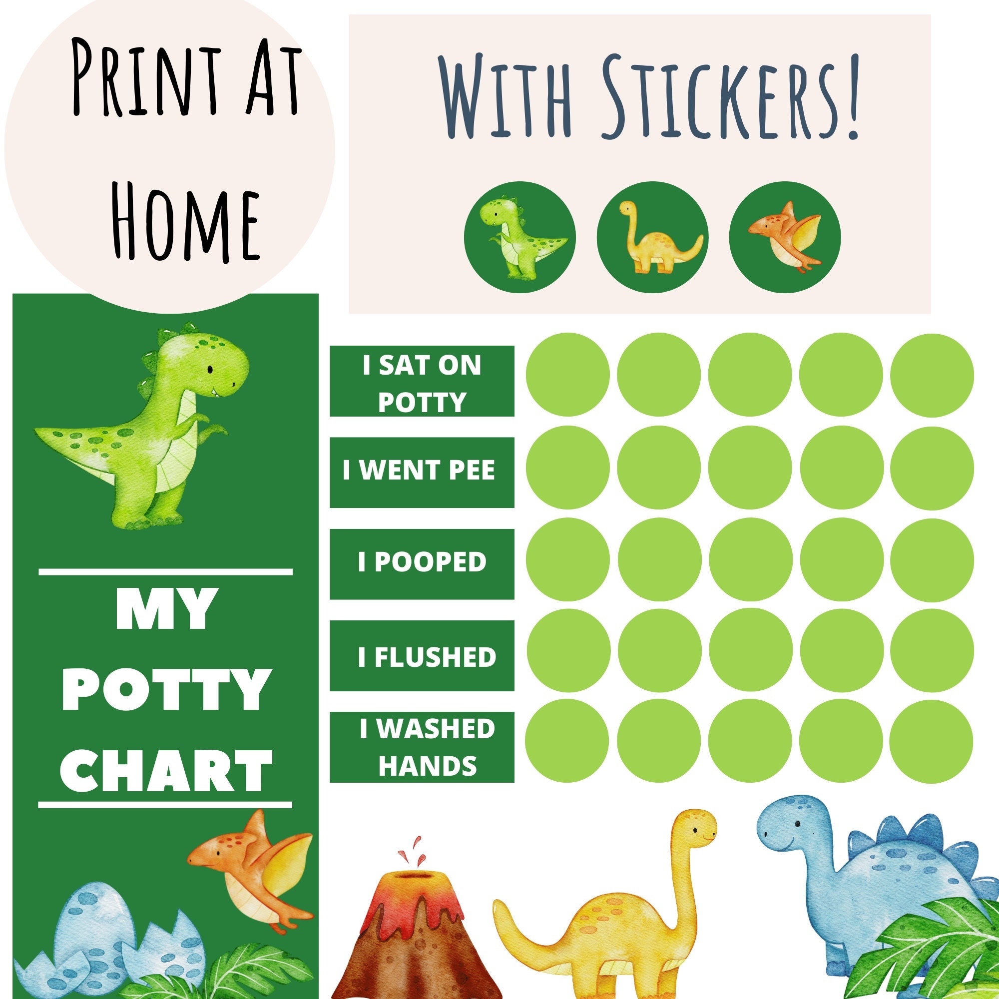 Printable Dinosaur Potty Training Chart With Stickers Instant Download Sticker Chart Toddler Chore Chart T rex Potty Chart Etsy