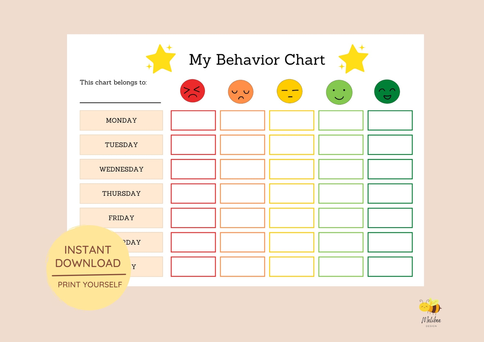 Printable Emotion Scale Behavior Chart Colourful Kids Behavior Chart Sticker Chart Behavior Management Toddler Chart Mood Tracker Etsy