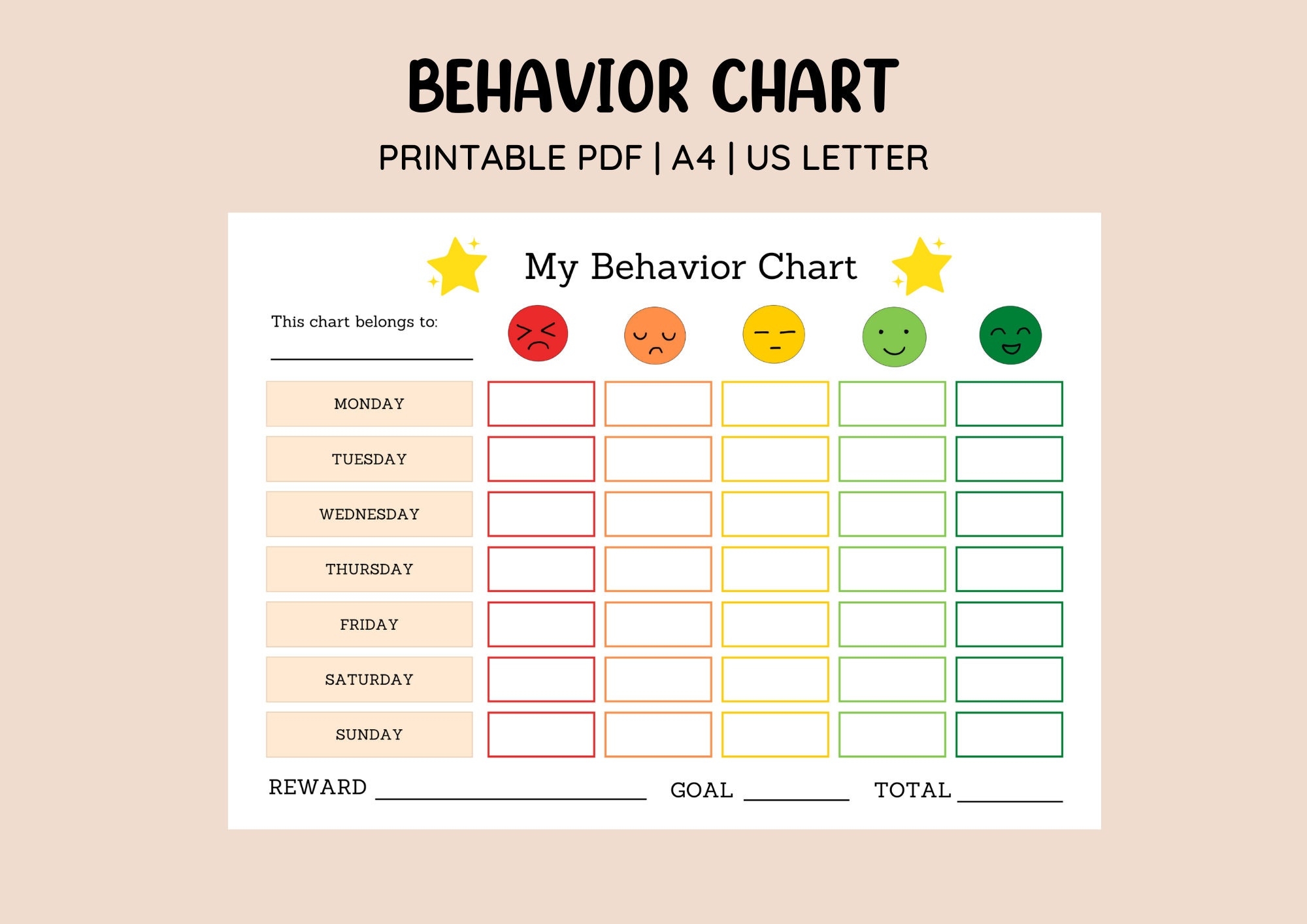 Printable Emotion Scale Behavior Chart Points Reward Chart Colourful Kids Behavior Chart Sticker Chart Behavior Management Etsy New Zealand