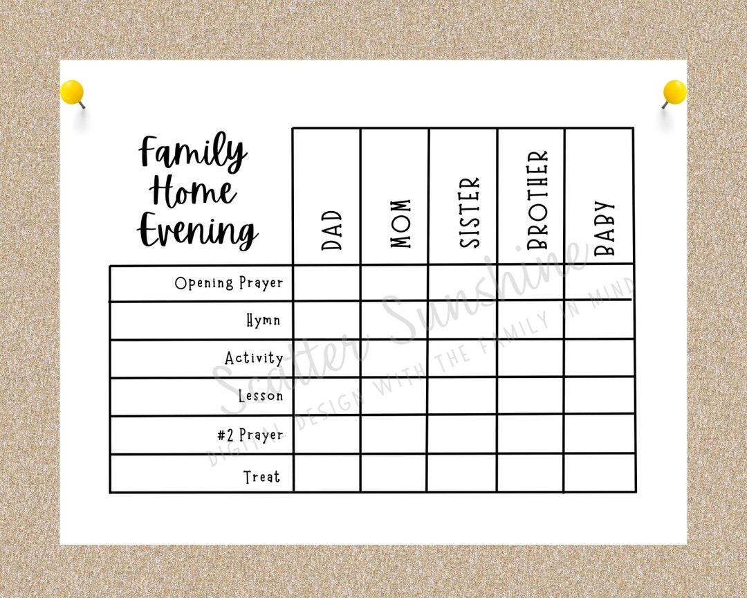 Printable Family Home Evening Chart Editable FHE Chart Assignments For Each Family Member Come Follow Me Lessons At Home Customizable Chart Etsy Canada