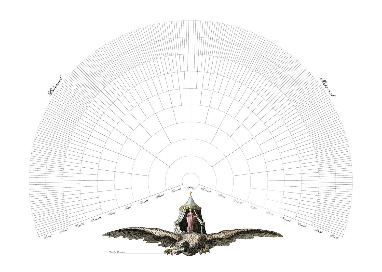 Printable Family Tree Chart 20 x 28 Whimsical 10 Generation Ancestry Chart INSTANT DOWNLOAD Genealogy Print Just Add Names House Elves Anonymous