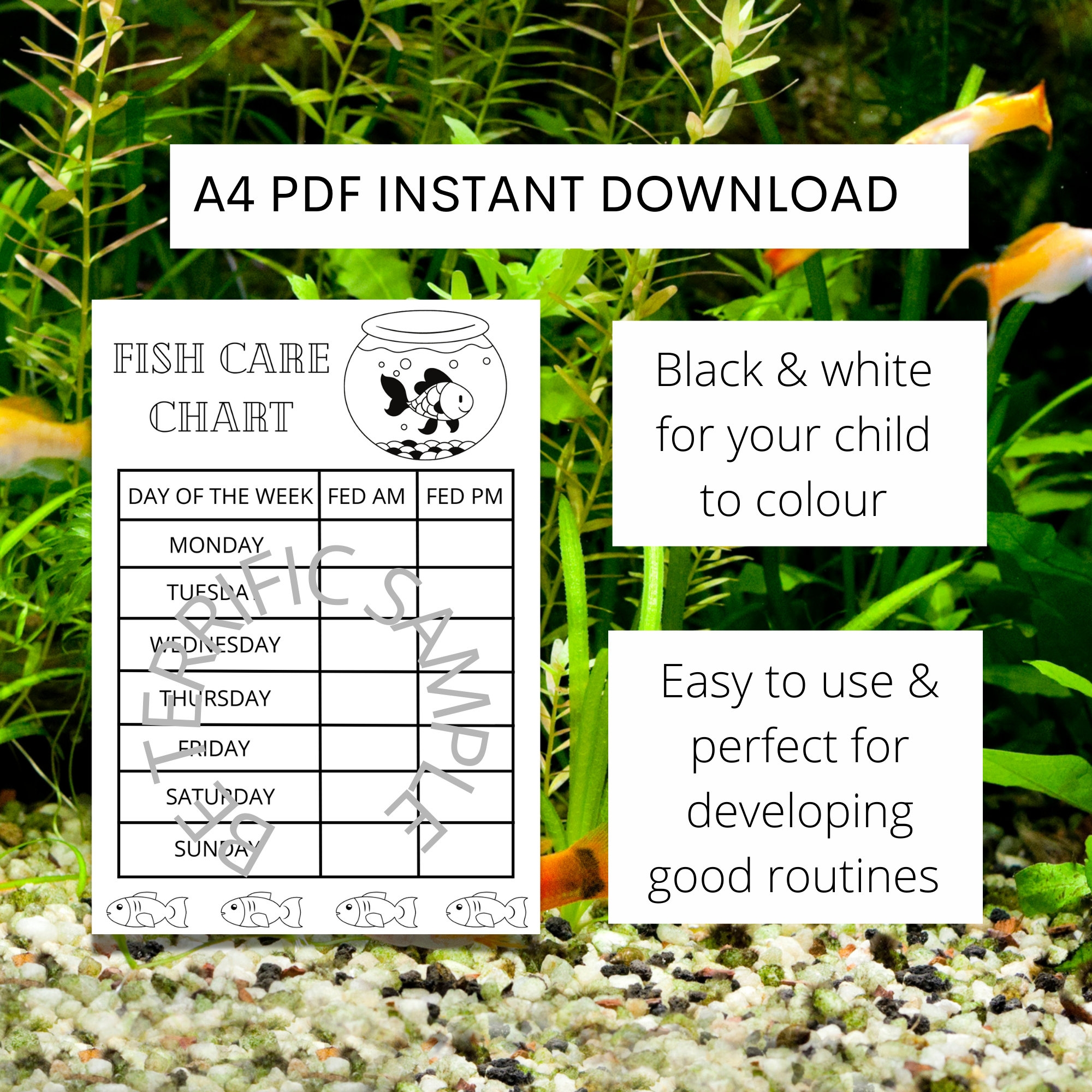 Printable Fish Feeding Chart Children s Fish Feeding Chart Pet Chart Feed Fish Chart Etsy Denmark