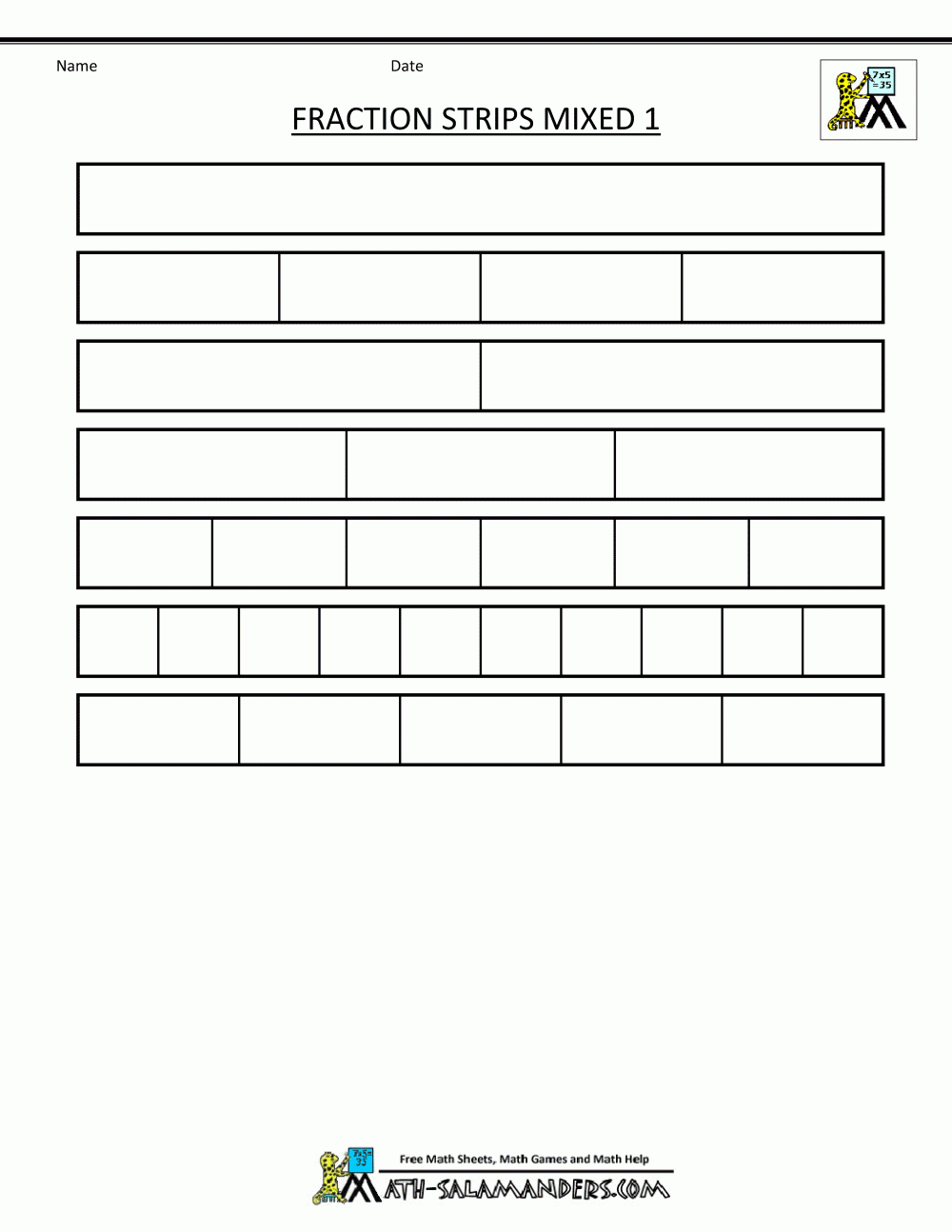Printable Fraction Strips