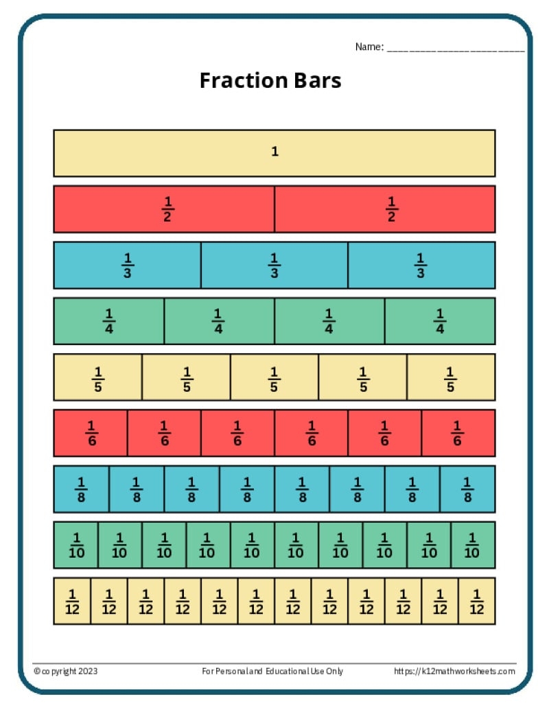 Fraction Bar Chart Printable