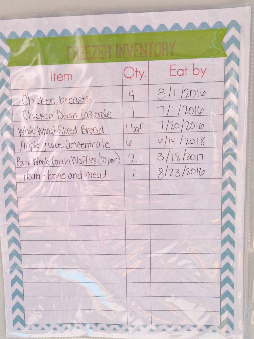Printable Freezer Inventory
