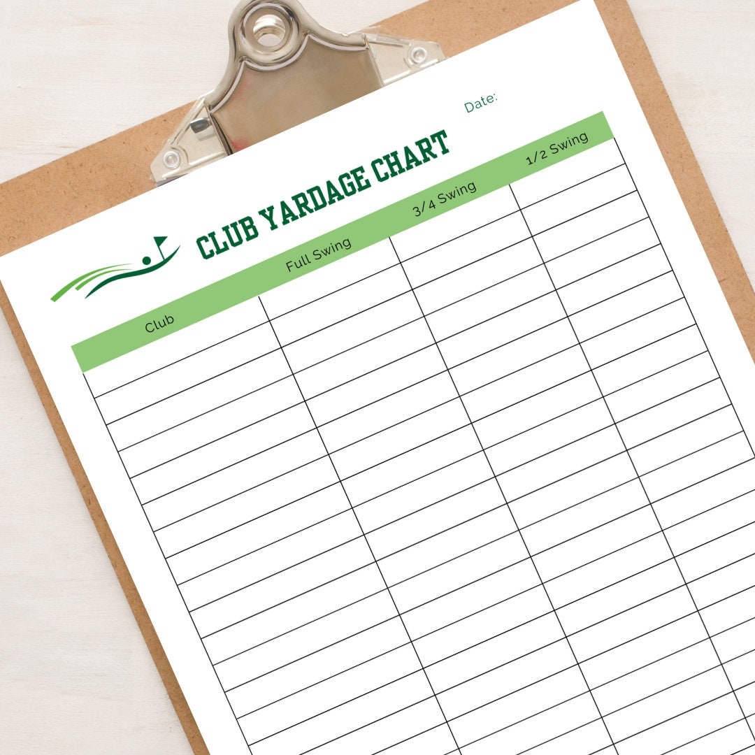 Printable Golf Golf Club Distance Tracker Golf Yardage Chart Golf Club Yardage Tracking Chart For Golfers