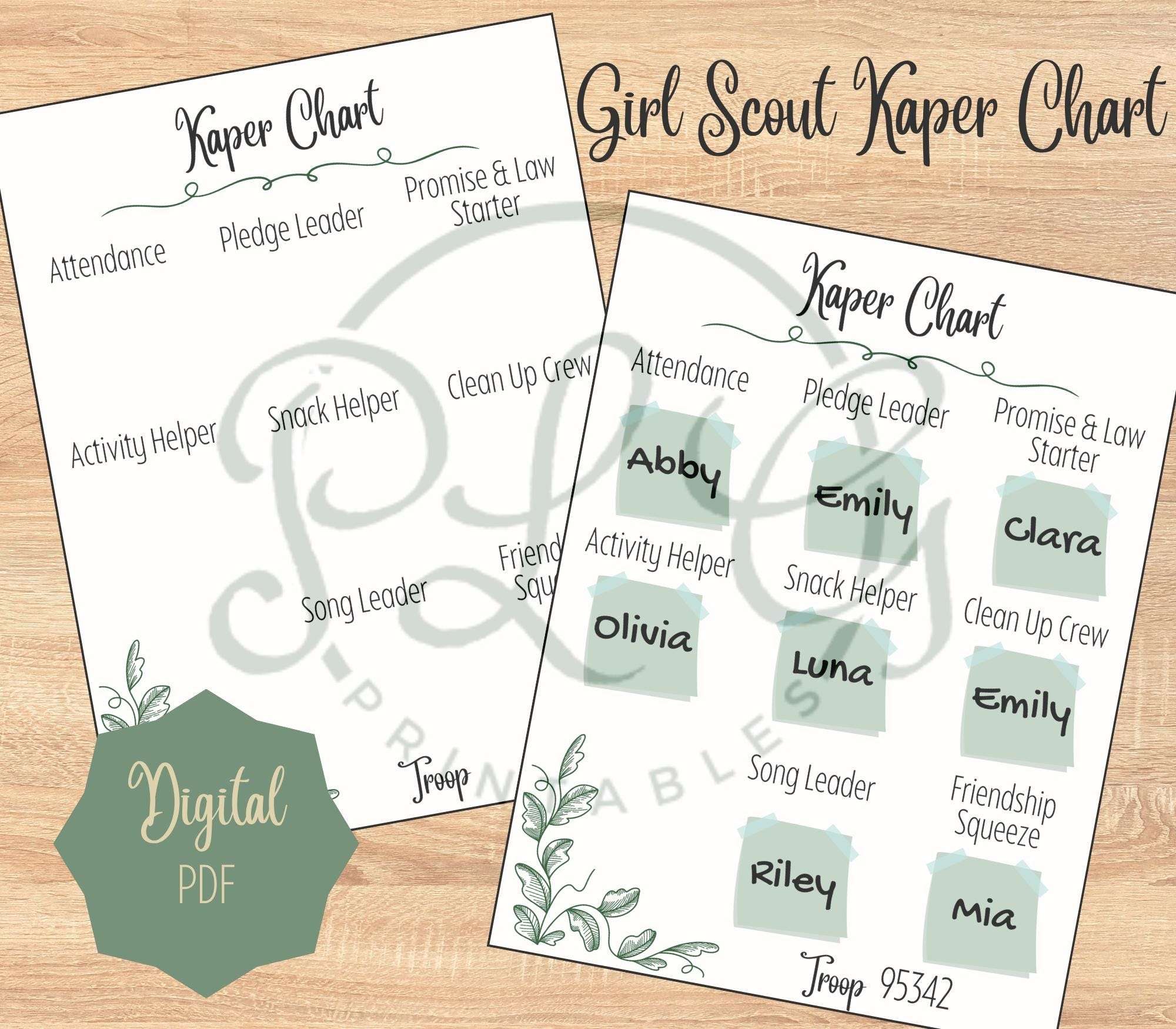 Printable Kaper Chart Etsy