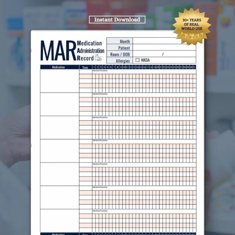 Printable Mar Medication Record Etsy