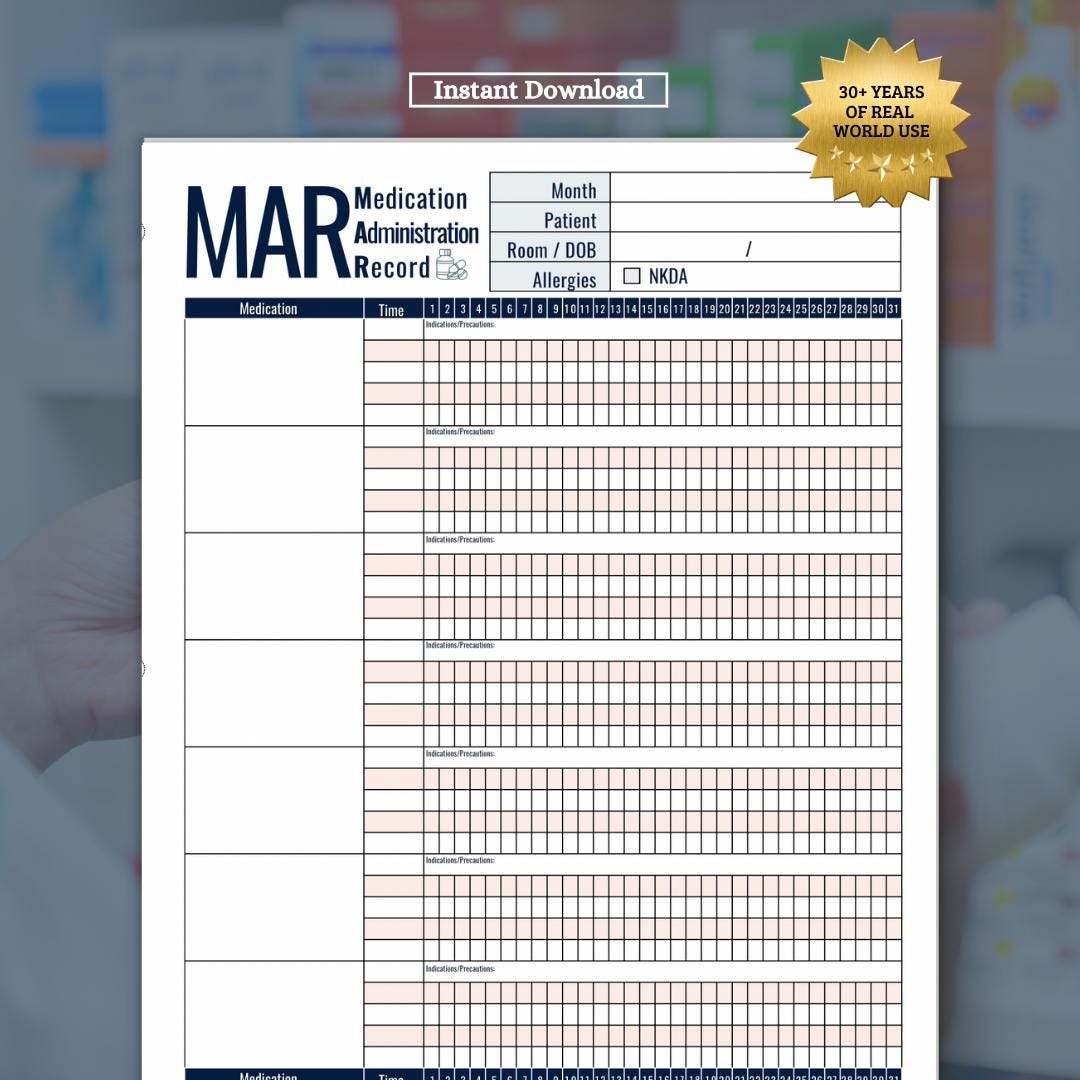 Printable Mar Medication Record Etsy Printable Mar Medication Record Etsy