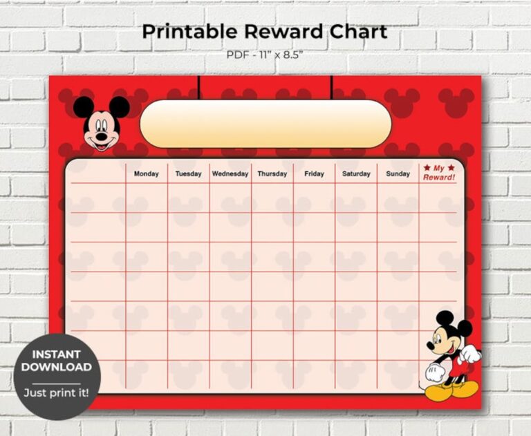 Printable Mickey Mouse Reward Chart Potty Training Chart Children s Sticker Chart Toddler Reward Chart INSTANT DOWNLOAD Etsy
