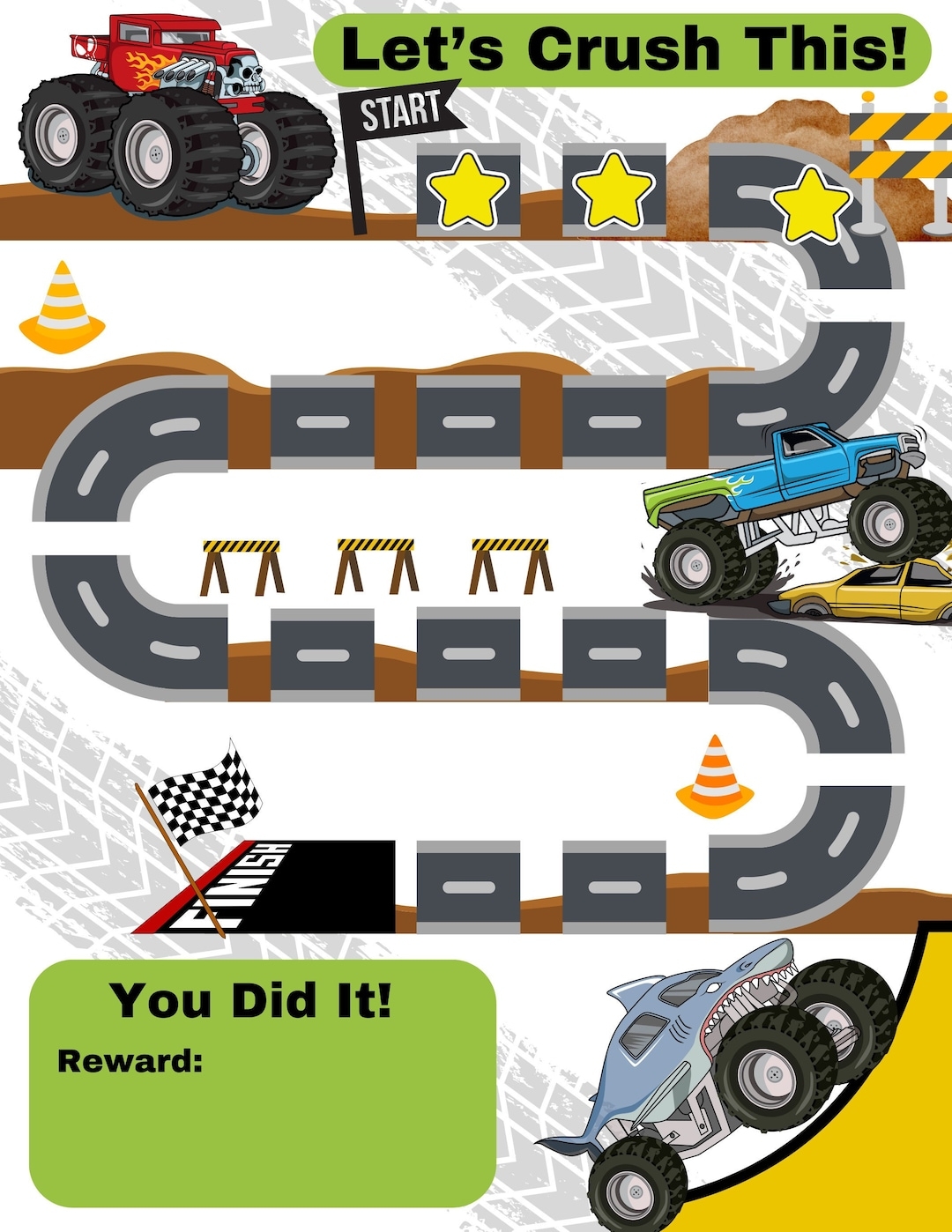 Printable Monster Truck Reward Chart Etsy