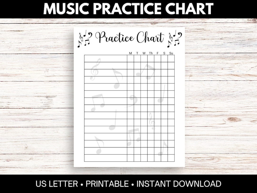 Printable Music Practice Chart Practice Tracker For Music Student Music Lesson Organization Music Progress Tracker For Musician Printable Etsy