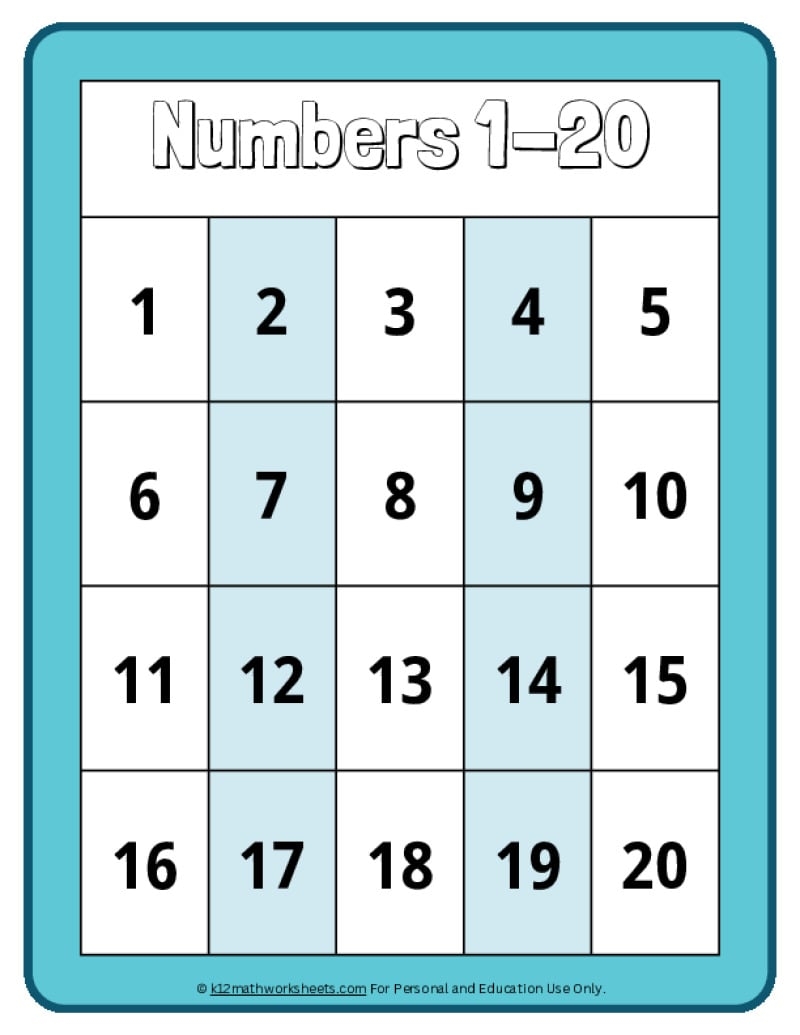 Number Chart 1-20 Printable Pdf