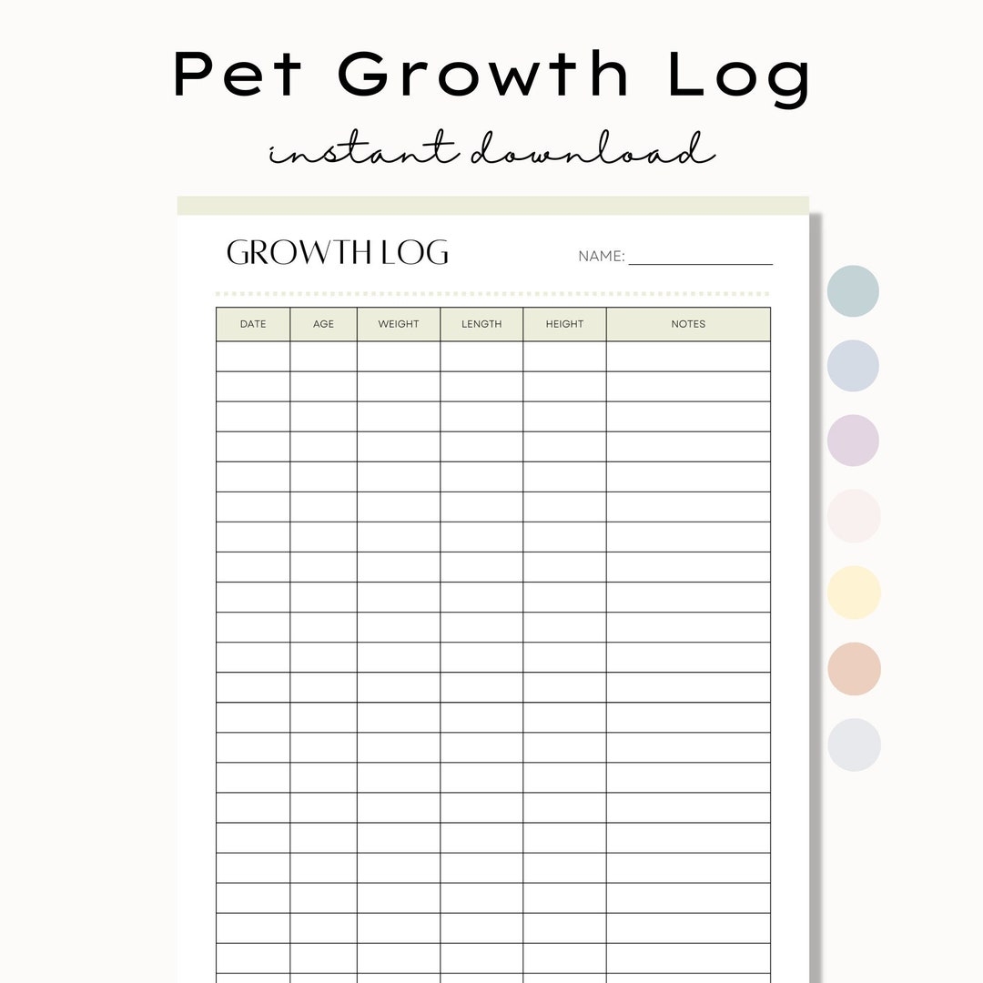 Printable Pet Growth Log Dog Growth Cat Growth Puppy Growth Kitten Growth Pet Weight Tracker Pet Growth Chart Instant Download PDF Etsy