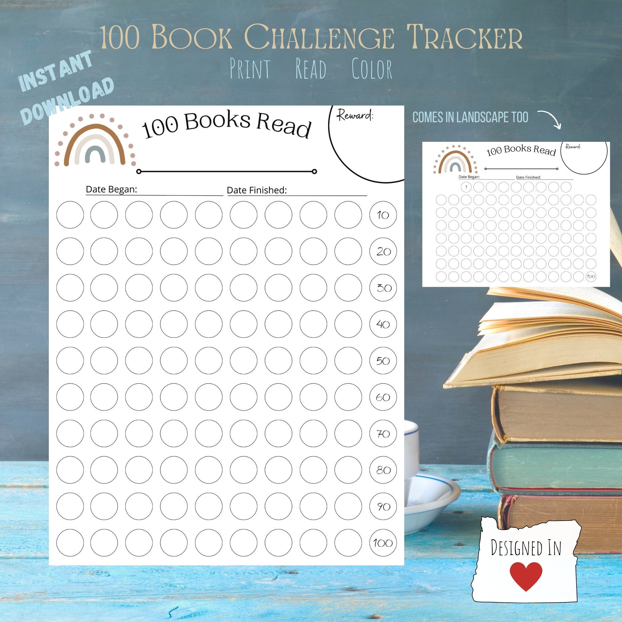 Printable Reading Challenge Tracker 100 Book Tracker Log For Children And Adults Boho Rainbow Reading Reward Chart Etsy
