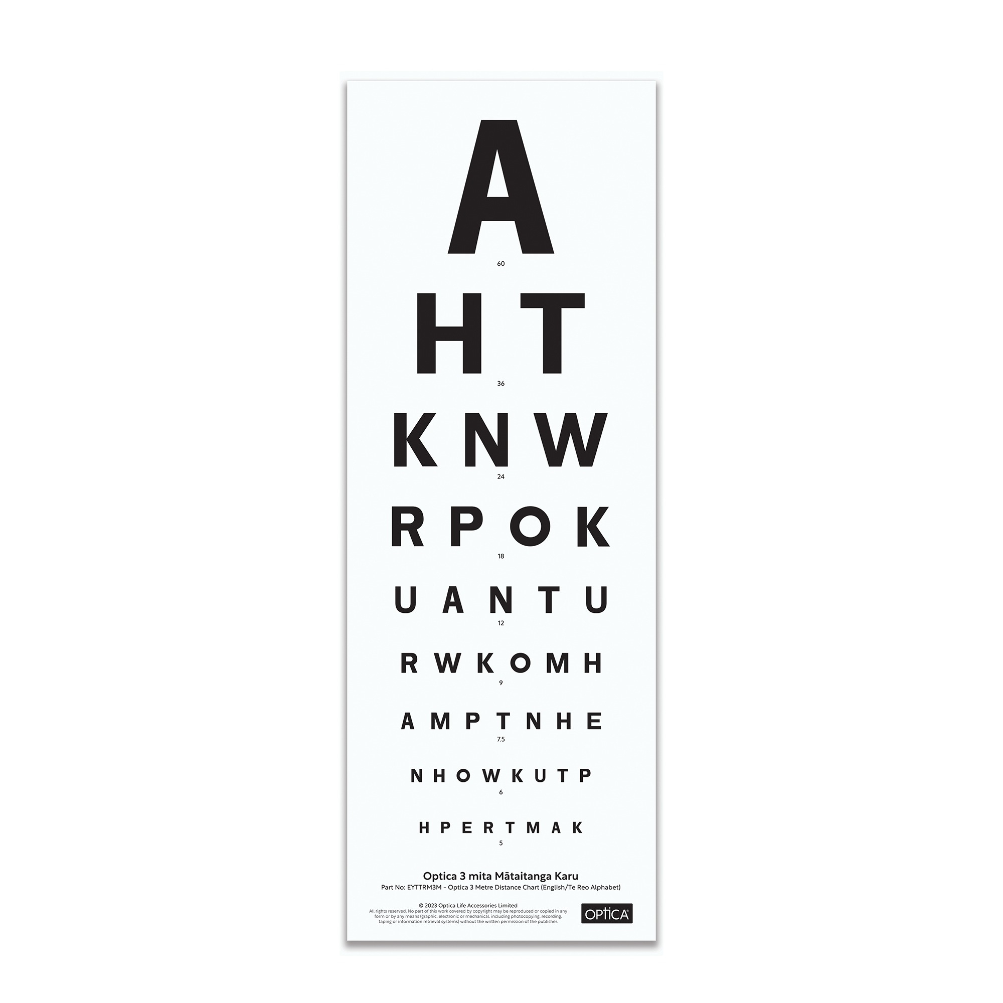 Printable Reading Glasses Eye Chart Optica 3M Distance Chart English Te Reo Alphabet Optica