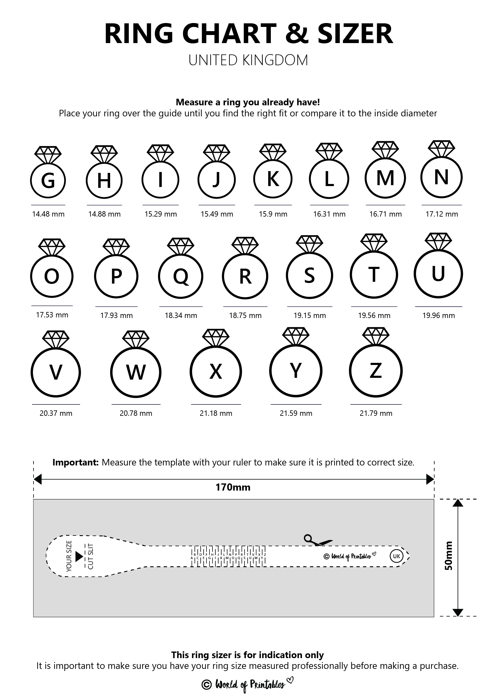 Actual Ring Size Chart Printable