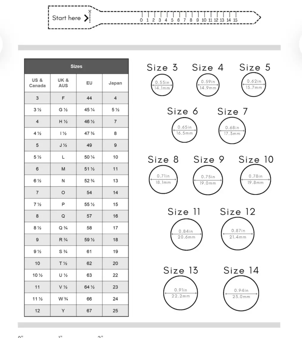Free Ring Size Chart Printable Pdf