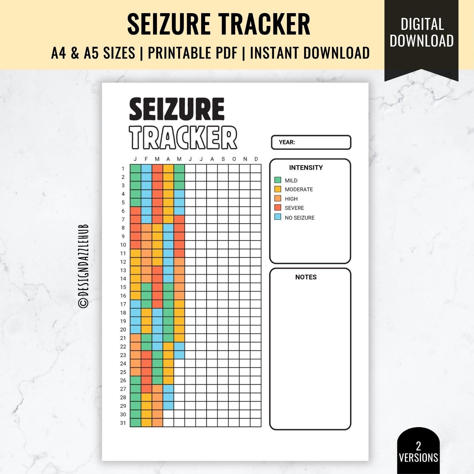 Printable Seizure Tracker A4 A5 Health Chart digital Download Etsy