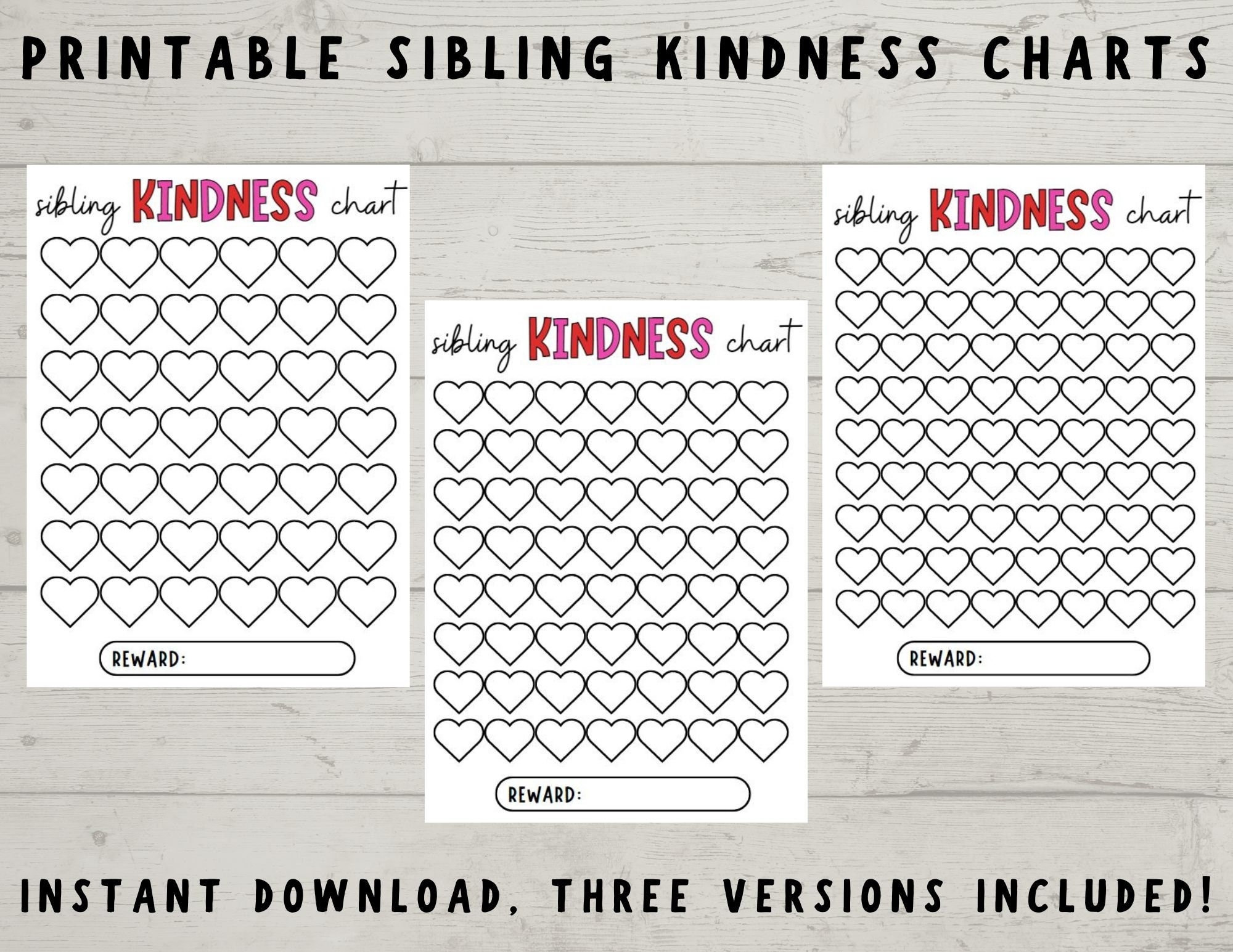 Printable Sibling Kindness Charts Girl And Boy Sticker Chart Kid Family Reward Chart Kindness Jar Etsy