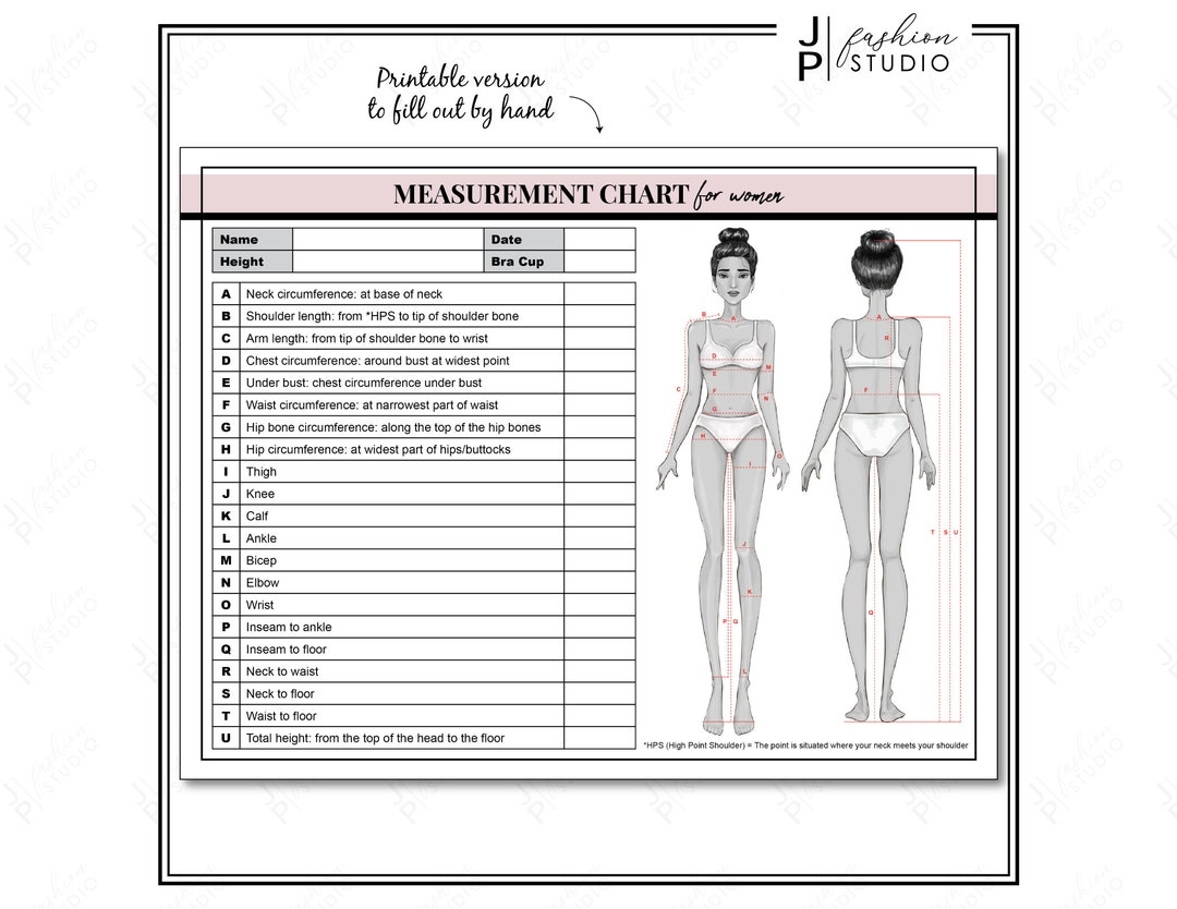 PRINTABLE Women s Body Measurement Sheet Fashion Designer Template Sewing Measurement Sheet PDF JPG Etsy